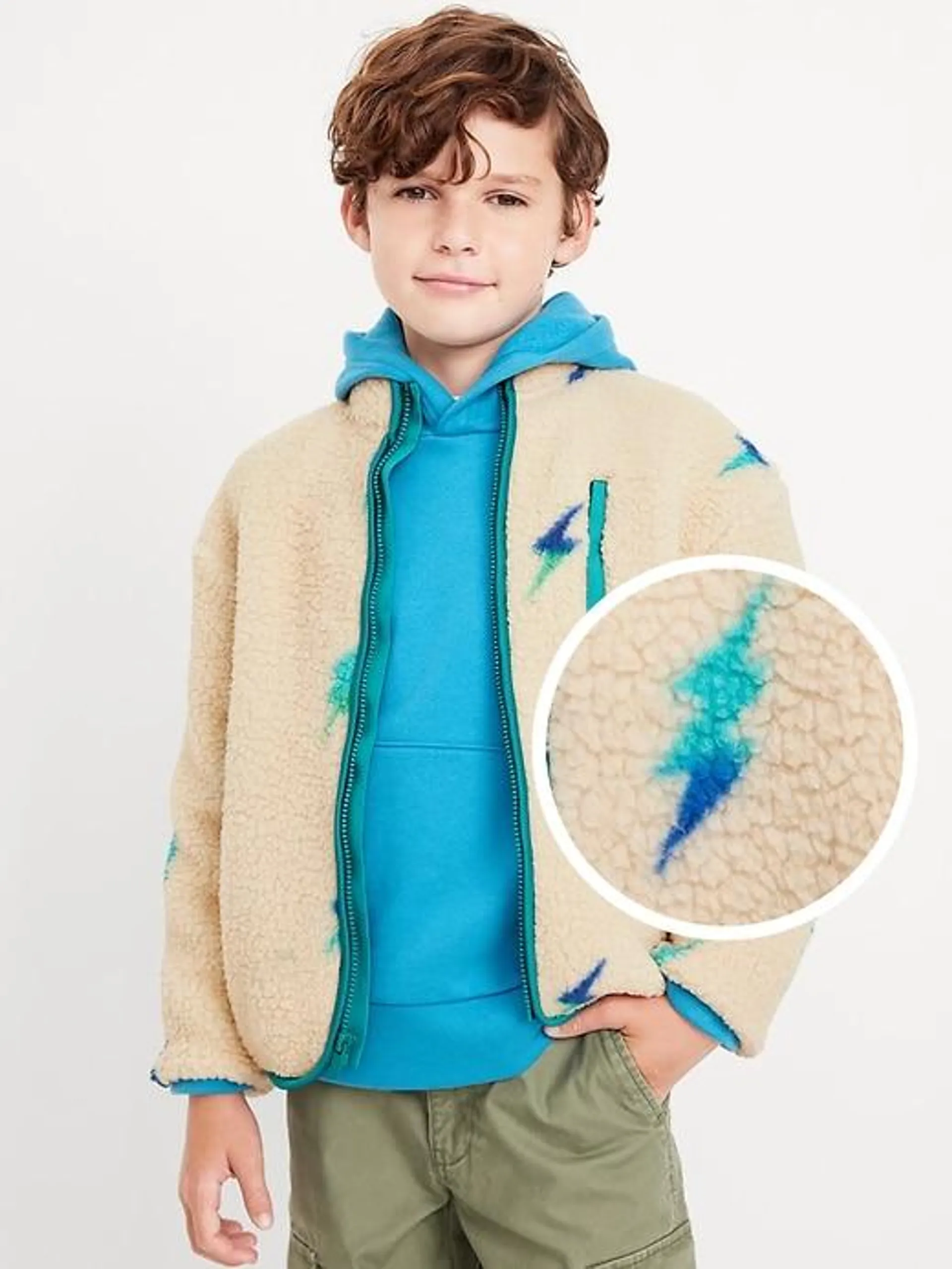 Printed Full-Zip Sherpa Jacket for Boys