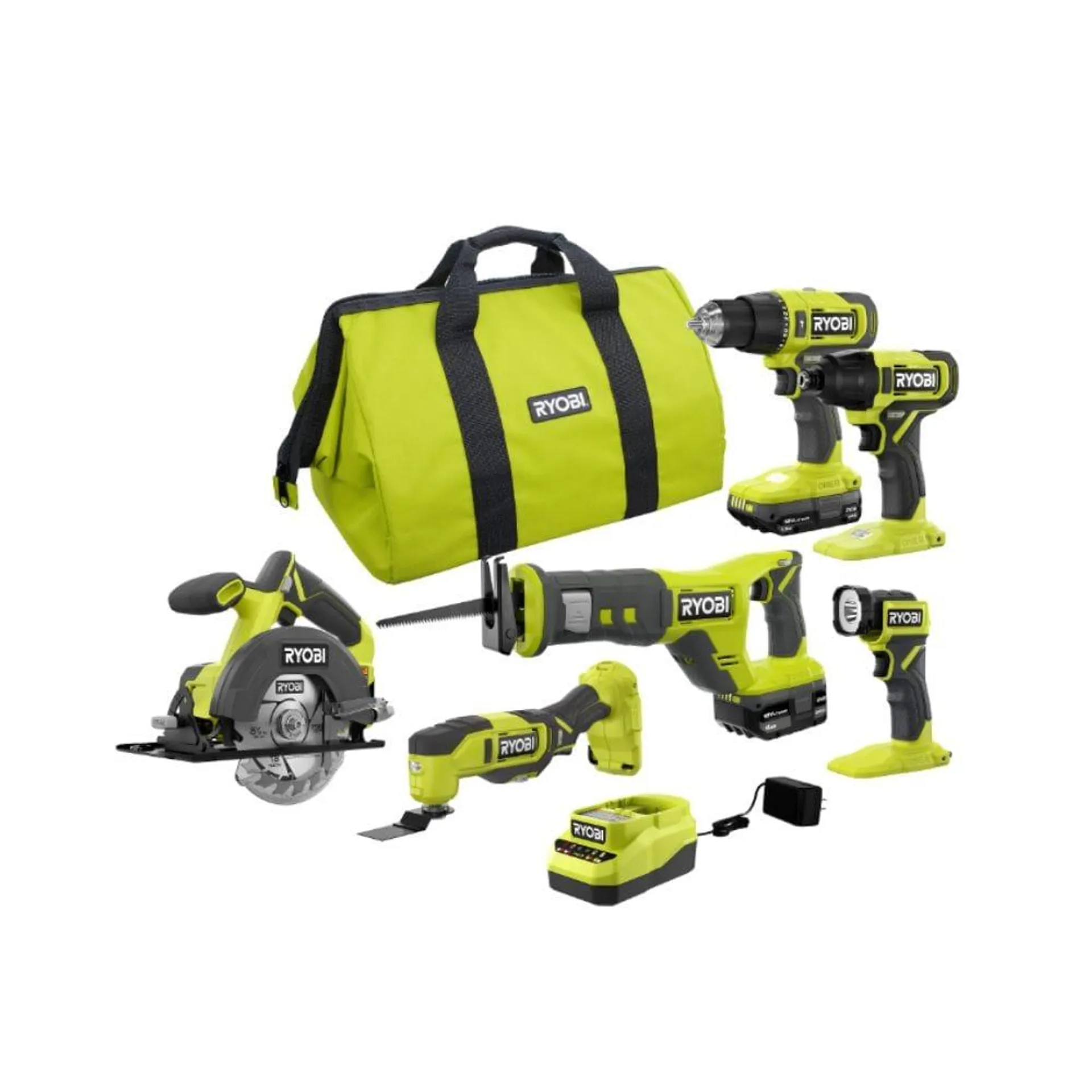 18V ONE+ 6-Tool Kit with Hammer Drill, (1) 1.5 Ah, (1) 4.0 Ah Batteries & Charger