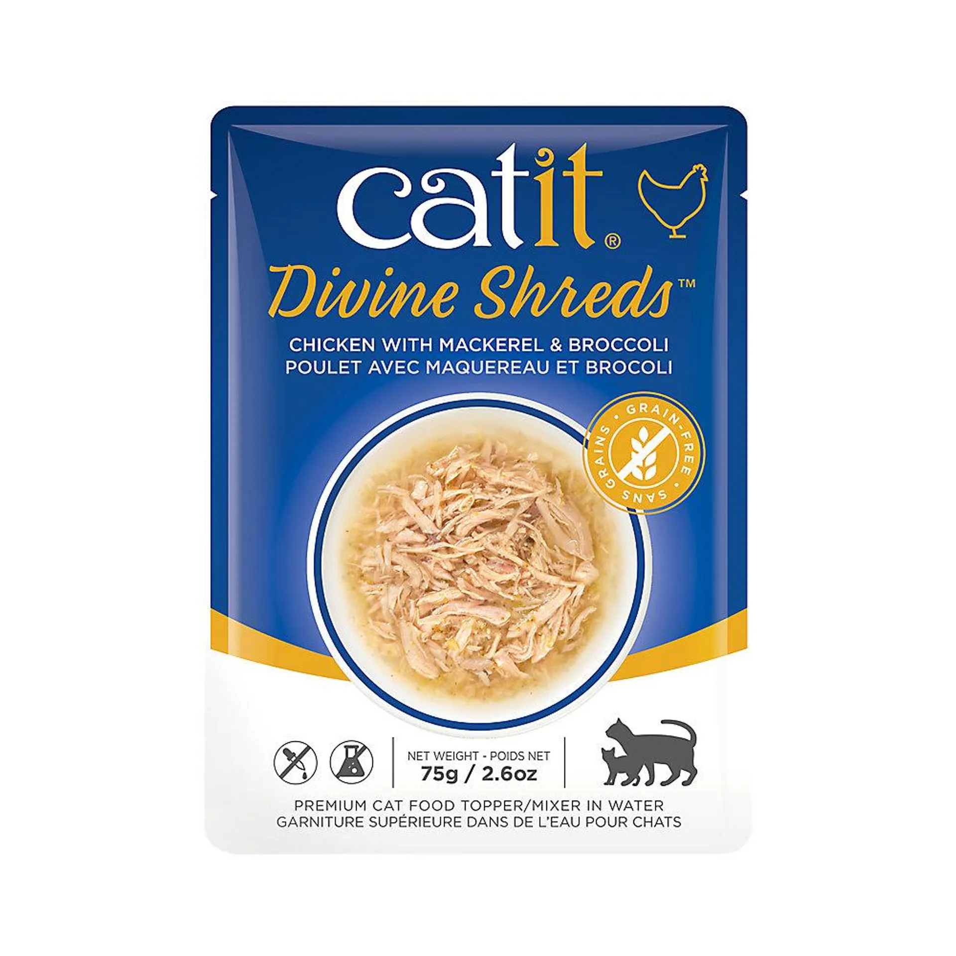 Catit Divine Shreds Cat Food Topper - Chicken with Mackerel & Broccoli