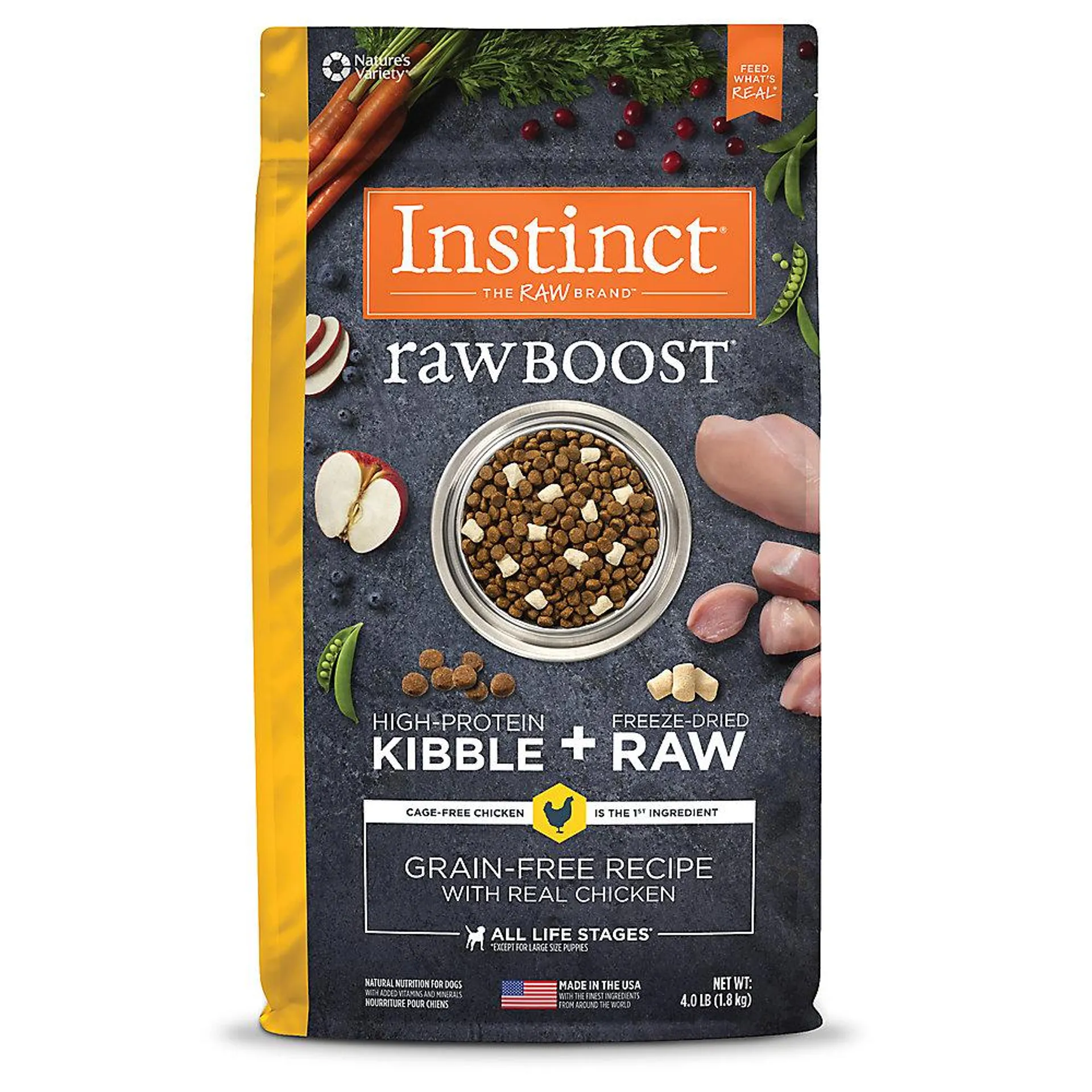 Instinct® Raw Boost Kibble + Freeze-Dried Raw All Life Stage Dry Dog Food - Raw, Grain Free, Chicken