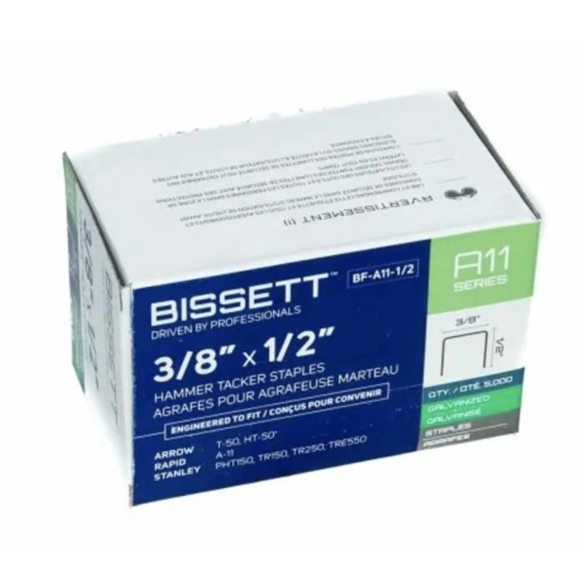 Bissett 3/8" X 1/2" 20G Electro-Galvanized Staples- 5000/Pack