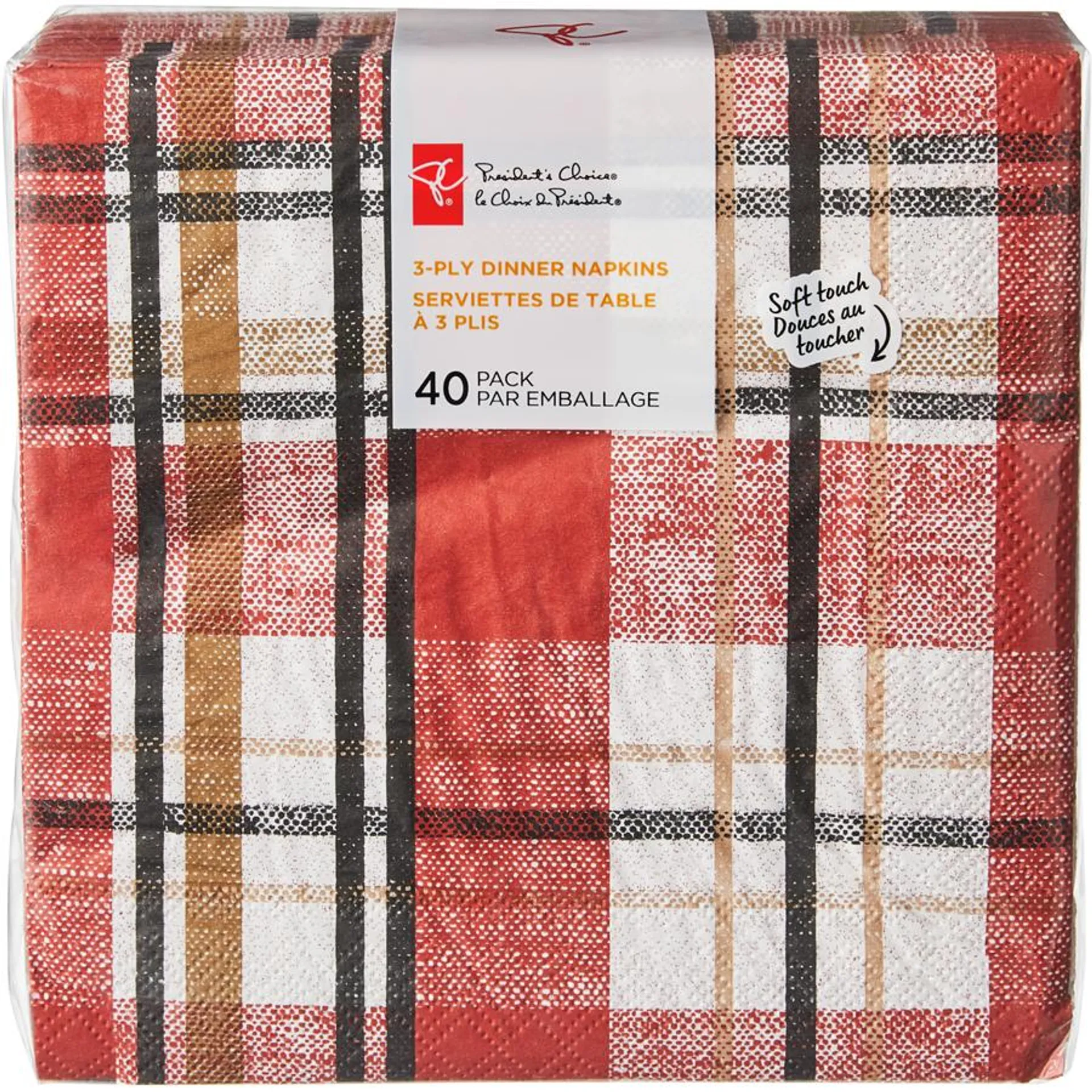 3 Ply Dinner Napkins 40 Pack - Plaid