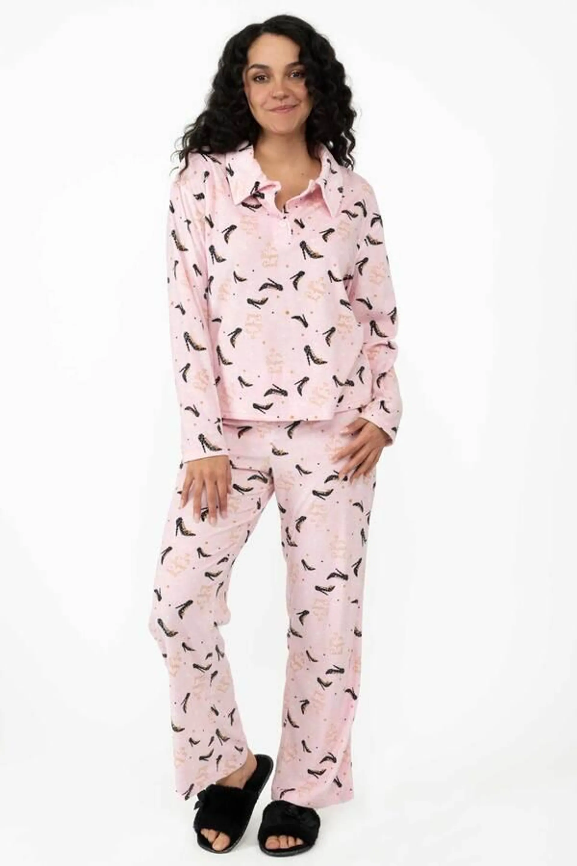 Velour touch PJ set with polo collar - "I'm Super Girl"