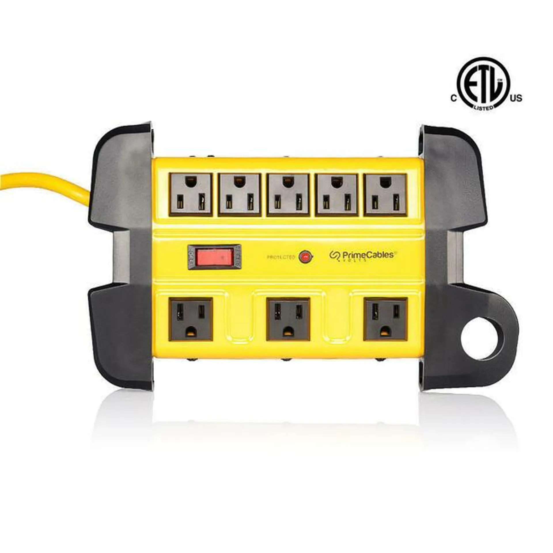 8 Outlets Metal Housing Surge Protector with 14AWG 10Ft Cord, 1350 Joules - PrimeCables®