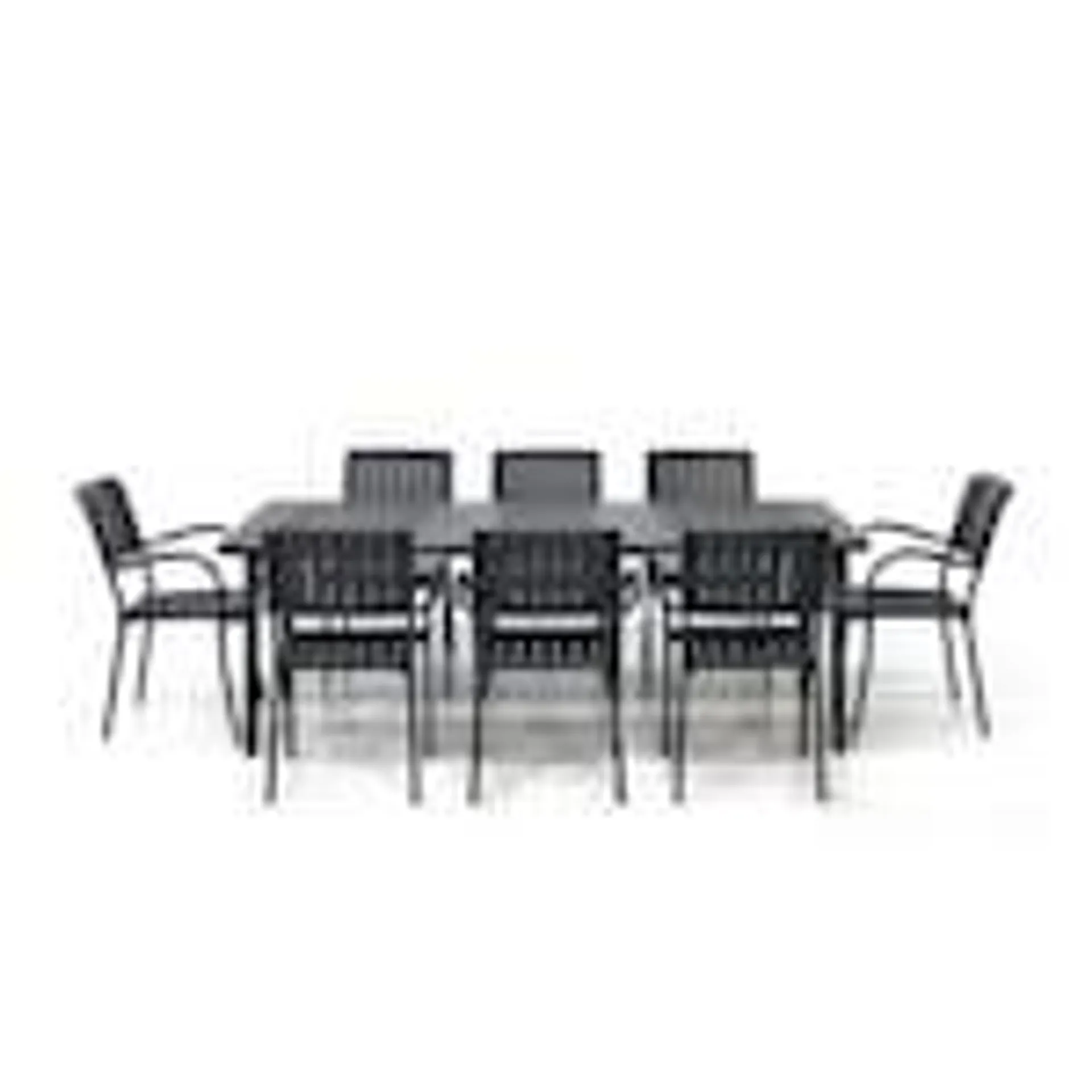 Maestrale Patio Dining Table with 8 Musa Armchairs in Charcoal