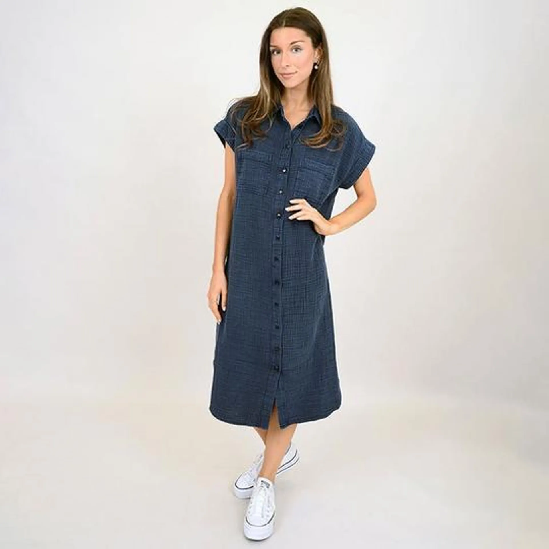 Women's Bubble Gauze Shirt Dress