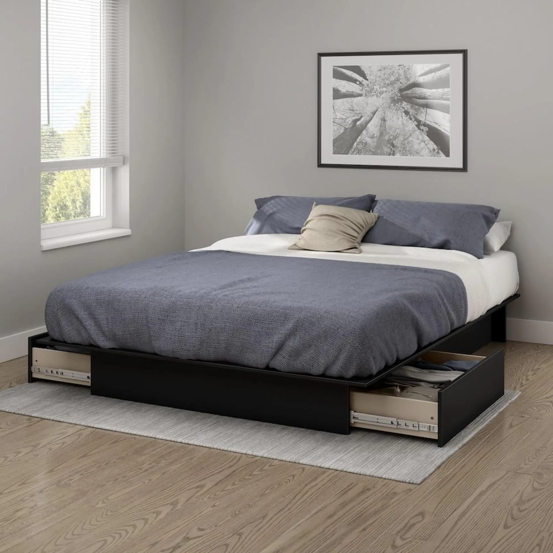 Gramercy 60 in. x 80.5 in. x 10.5 in. Full/Queen Platform Bed with Drawers in Pure Black