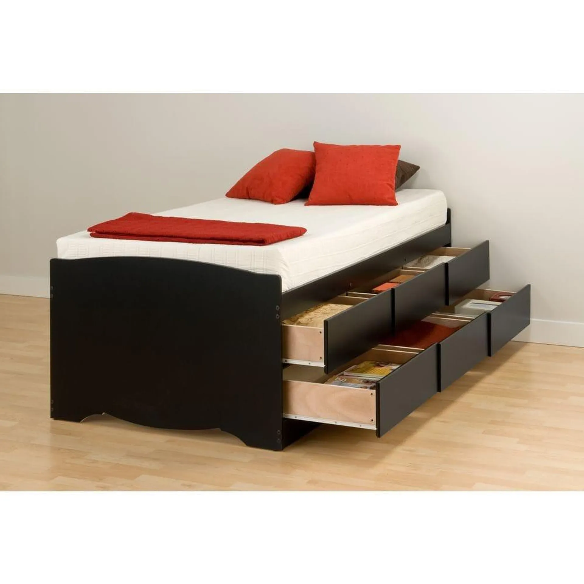 Captain's 6-Drawer Twin Tall Platform Storage Bed in Black