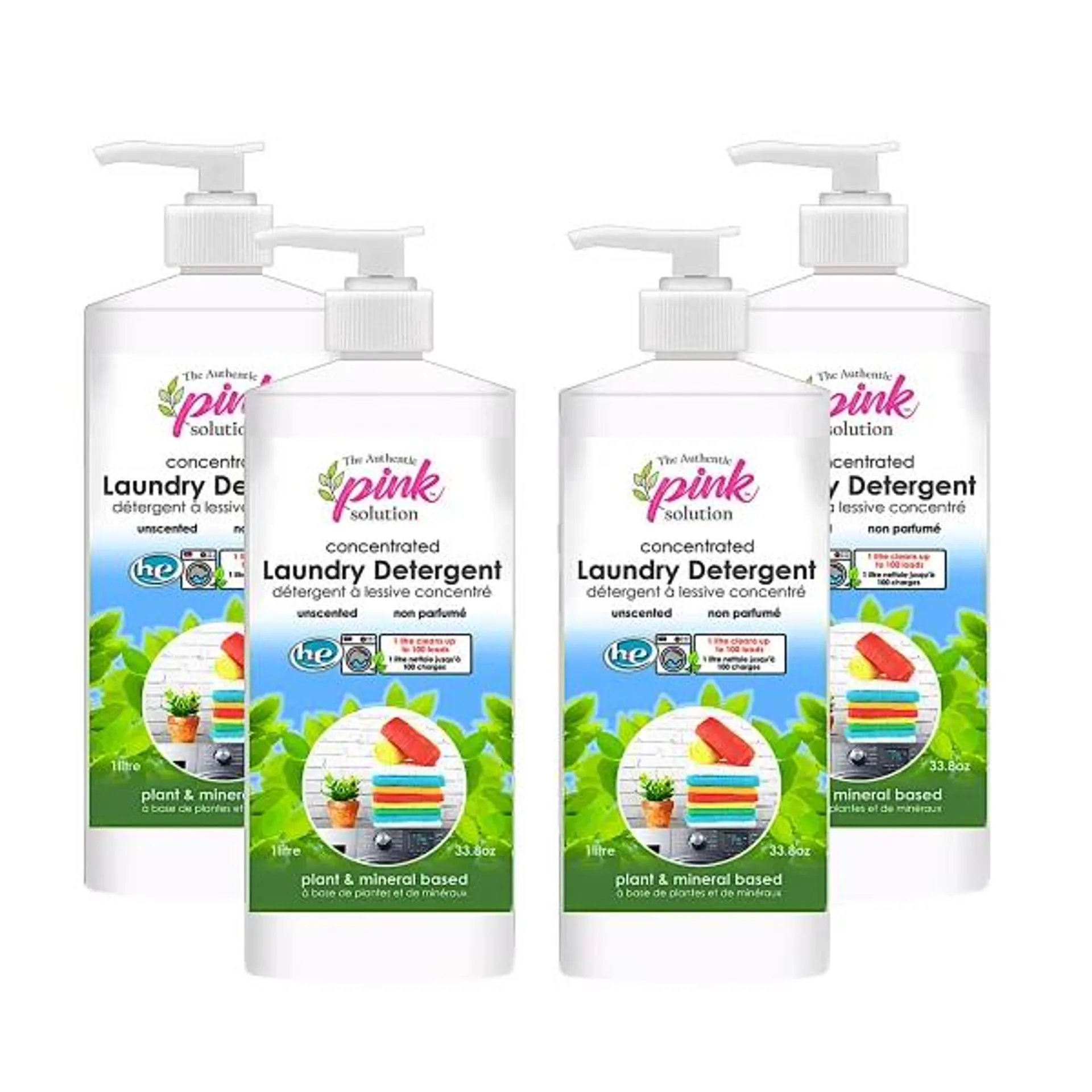 Pink Solution Concentrated Liquid Laundry Gel Unscented, 4 × 1 L (33.8 oz.)