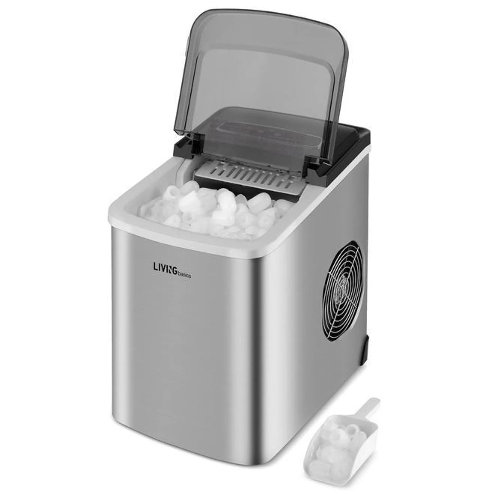 Portable Ice Maker, Countertop Ice Machine with Ice Scoop and Basket, Stainless Steel -LIVINGbasics®