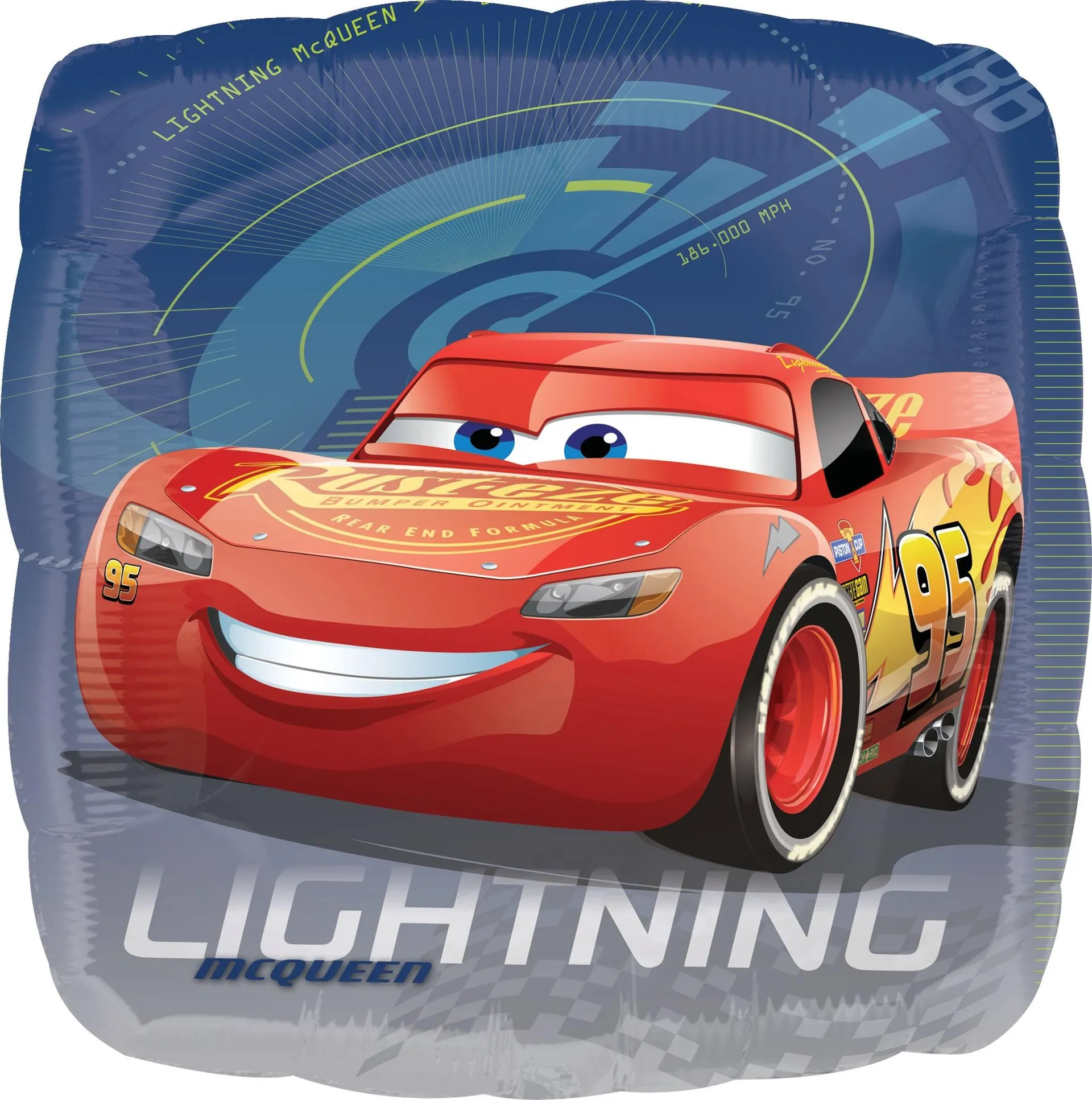 Disney Cars Lightning McQueen Square Satin Foil Balloon, Blue, 17-in, Helium Inflation & Ribbon Included for Birthday Party