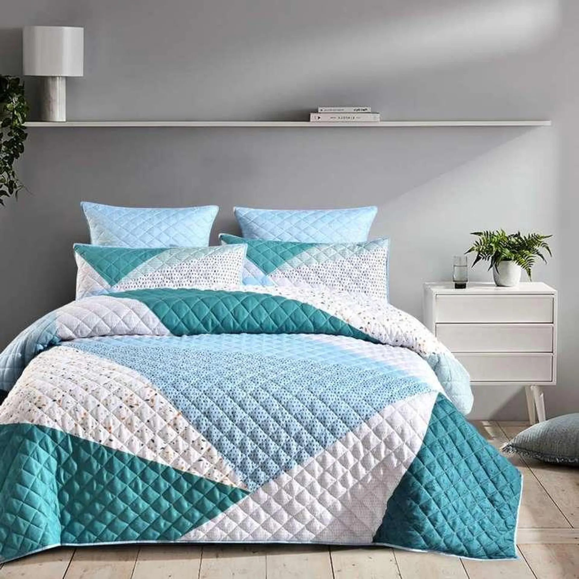 KOO Terrazzo Diamond Quilt Cover Set Teal