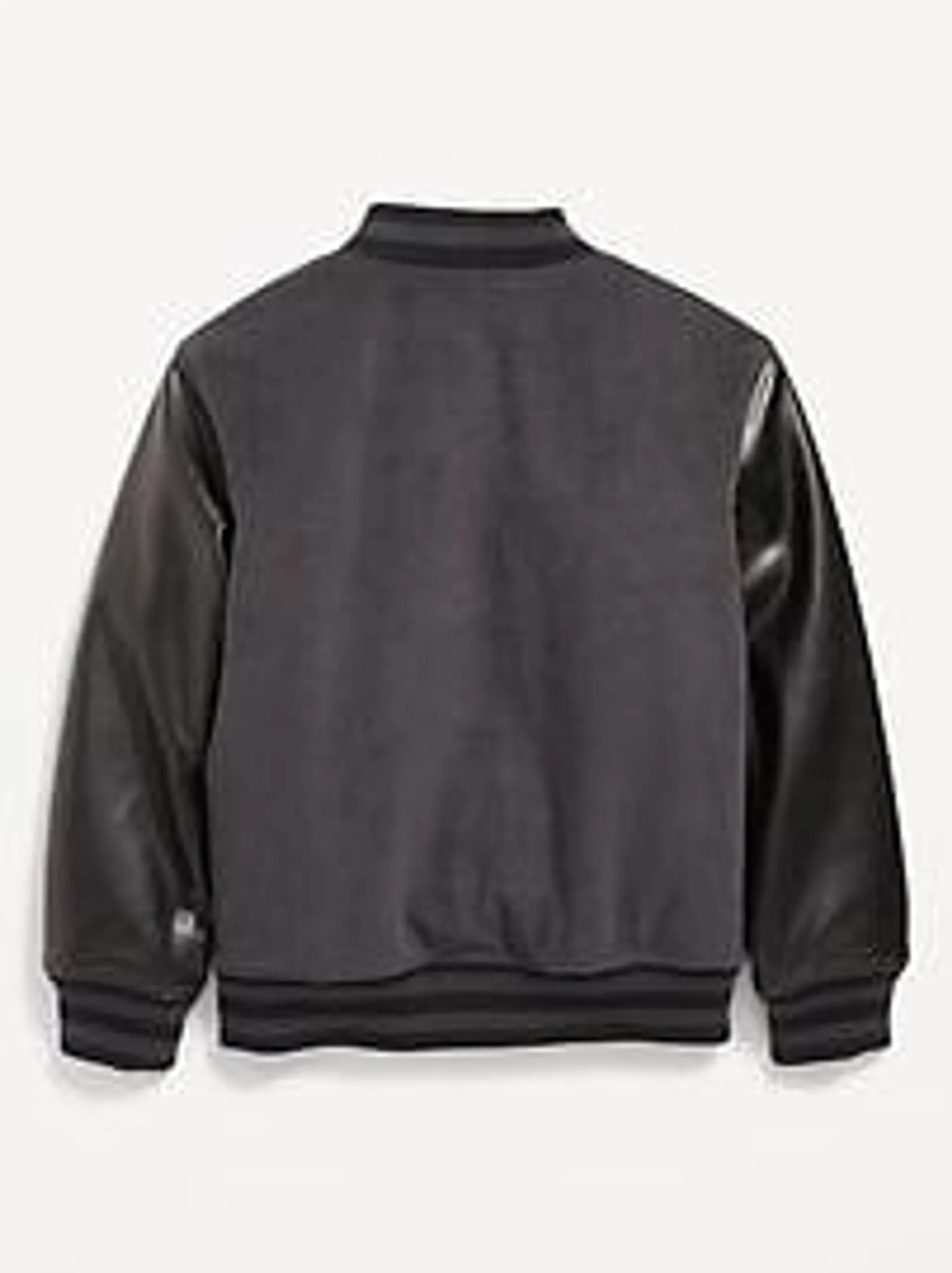 Water-Resistant Faux-Leather Sleeves Corduroy Bomber Jacket for Boys