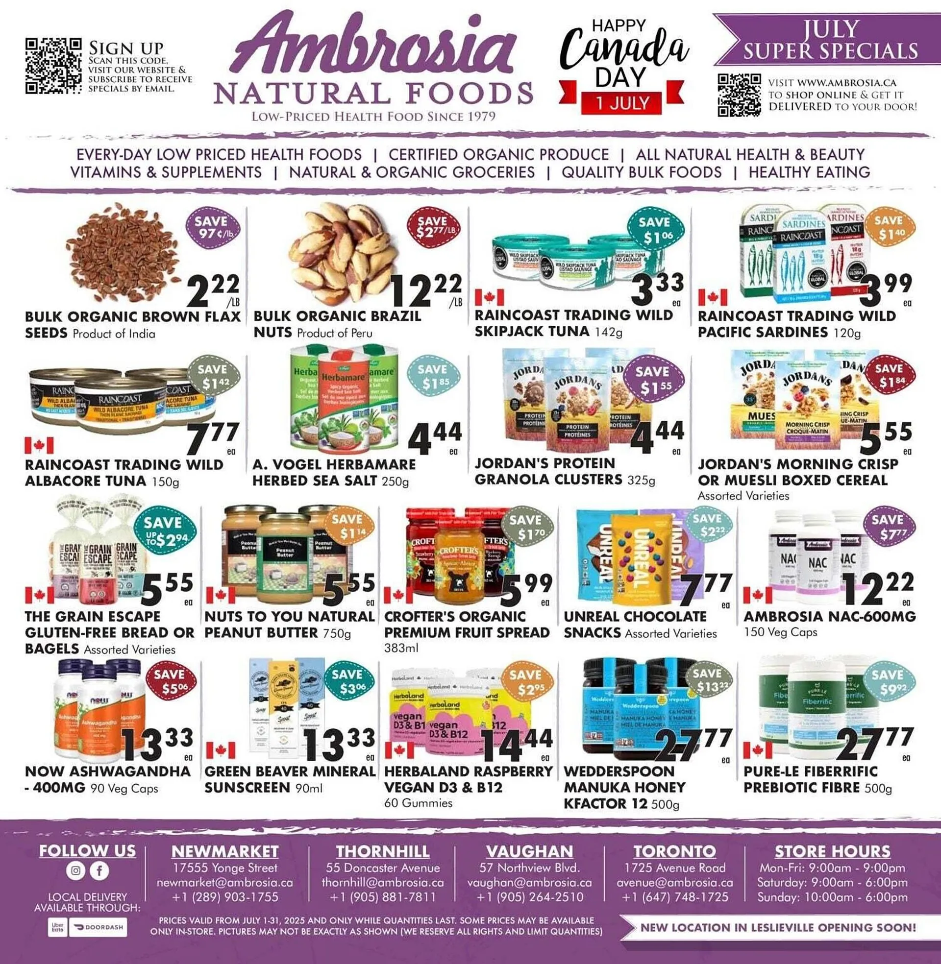 Ambrosia Natural Foods flyer from July 3 to July 10 2025 - flyer page 1