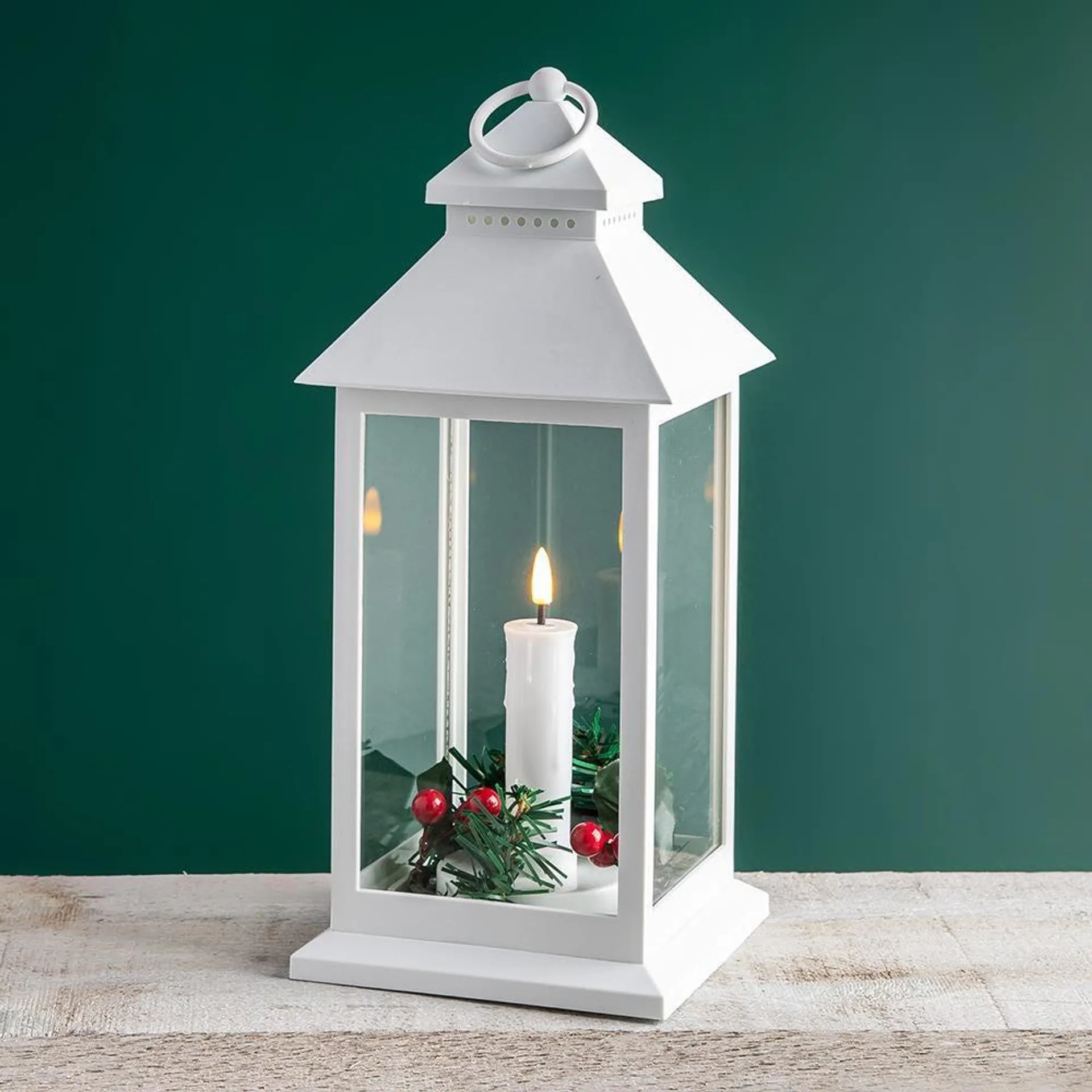 KSP Christmas 'Holly Wreath' LED Plastic Lantern (Large White)