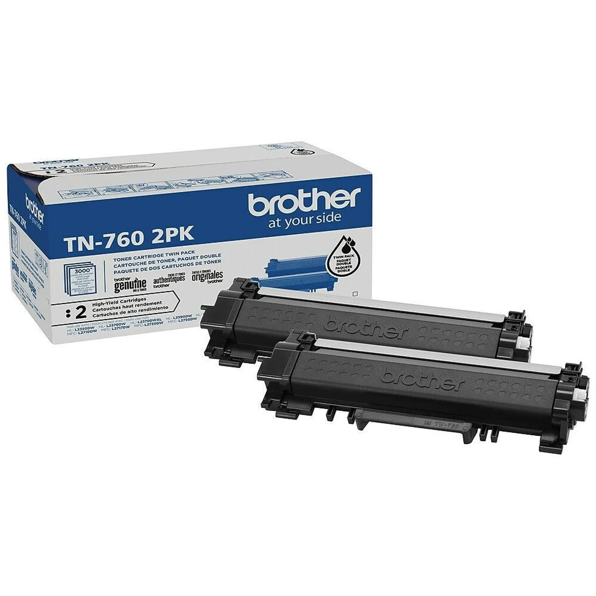 Brother TN760 Toner Cartridges - High Yield - Black - 2 Pack