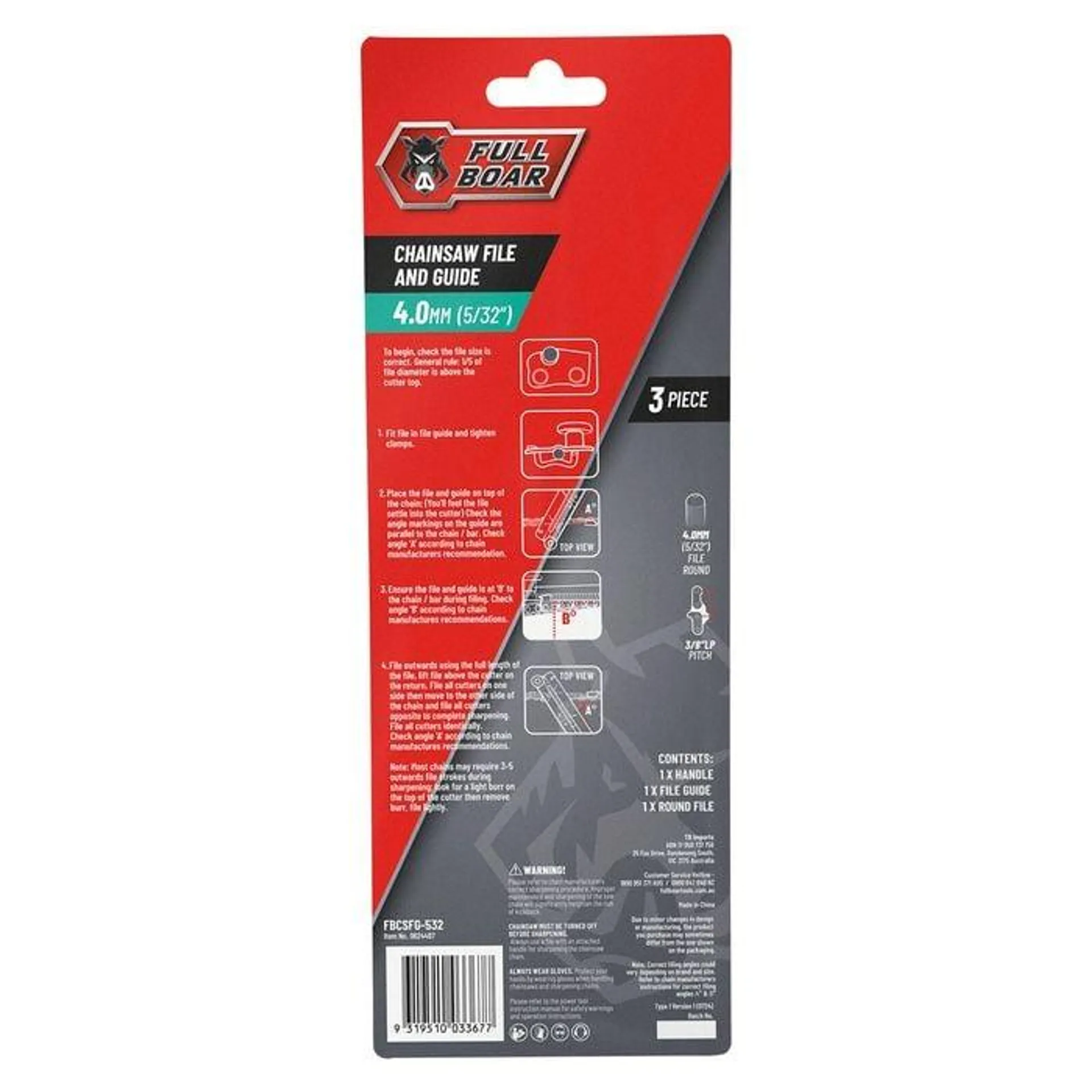 Full Boar 4.0mm (5/32") Chainsaw File and Guide FBCSFG-532
