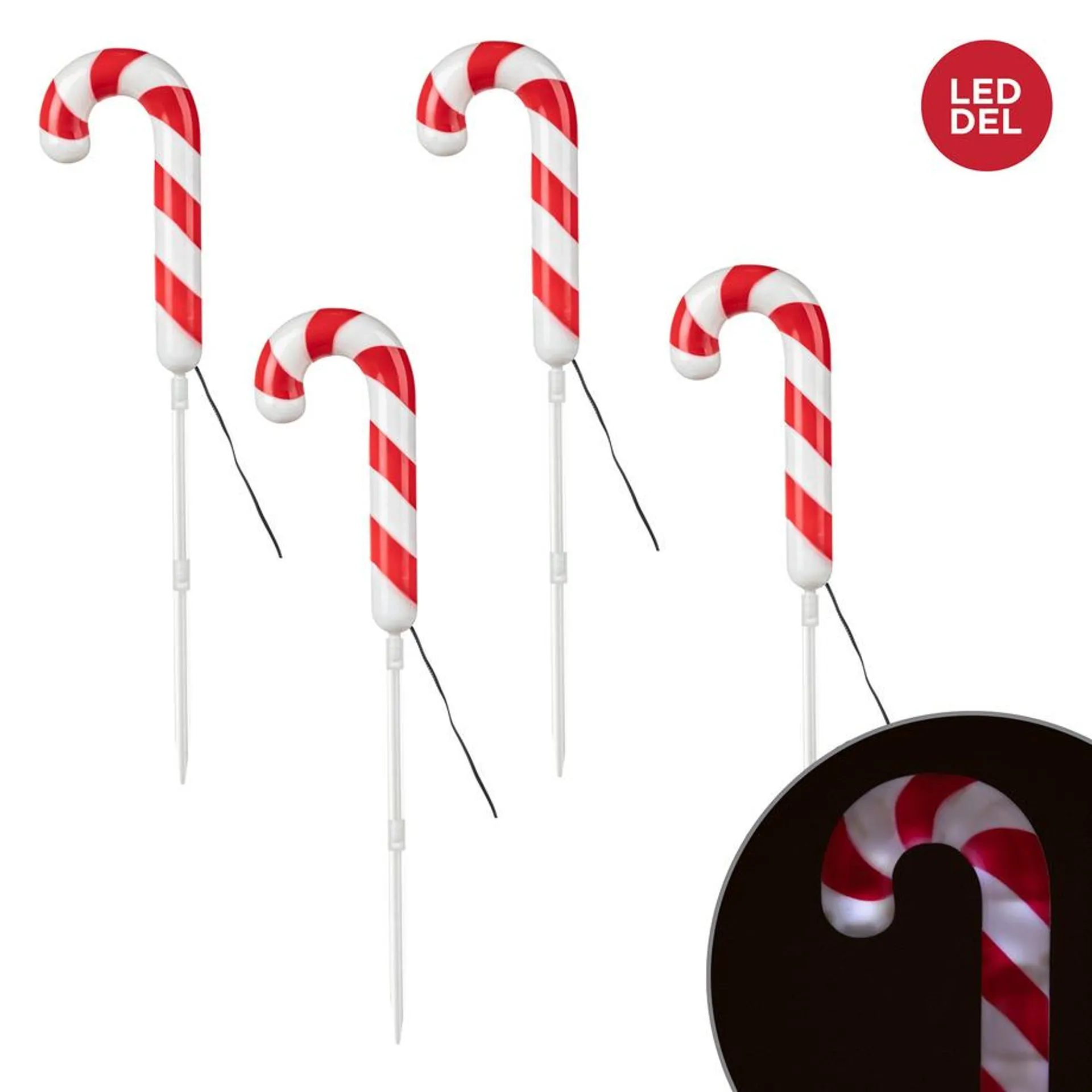 Light-up candy cane outdoor decorations, pk. of 4