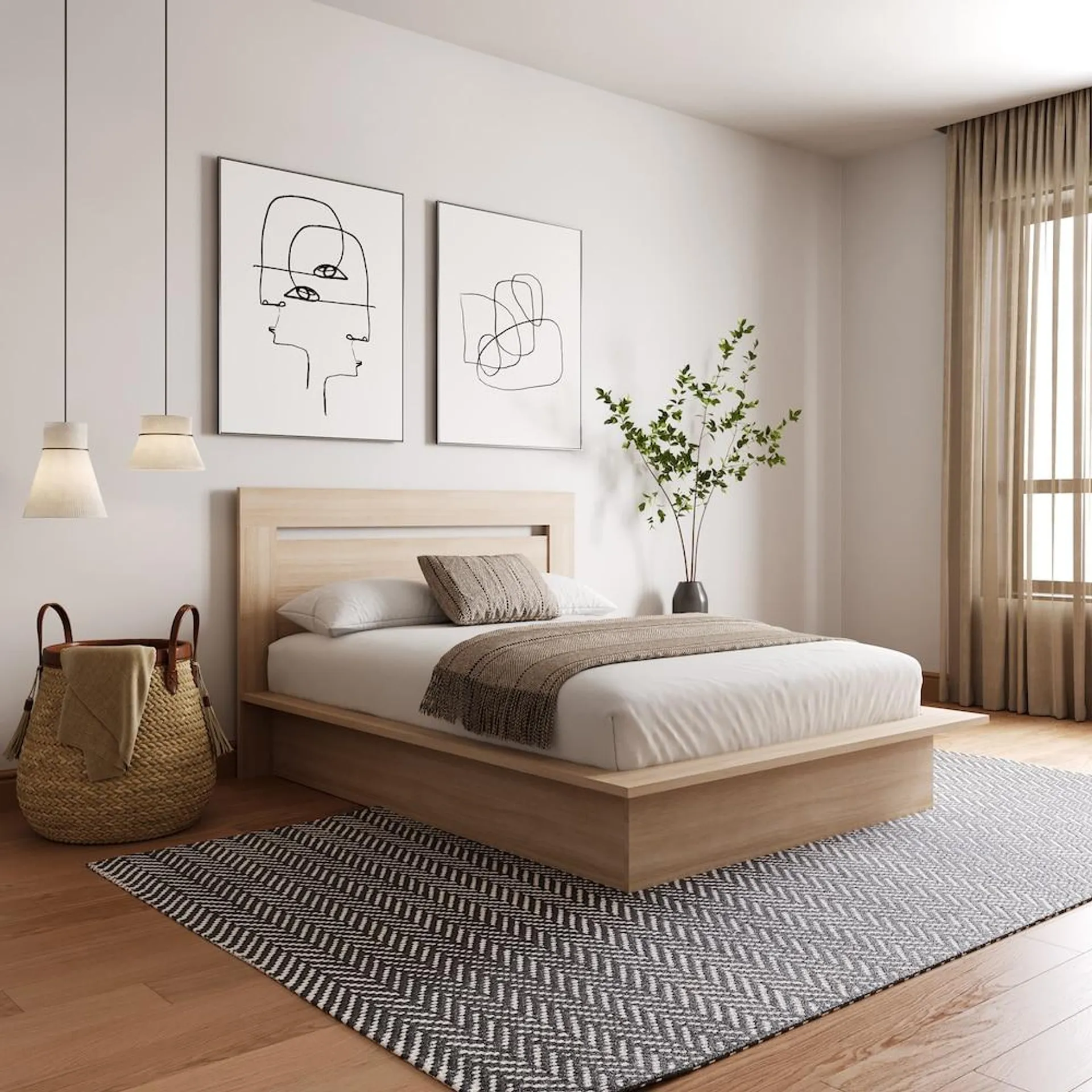 Malibu Full Size Bed with Headboard, Natural Blonde Oak