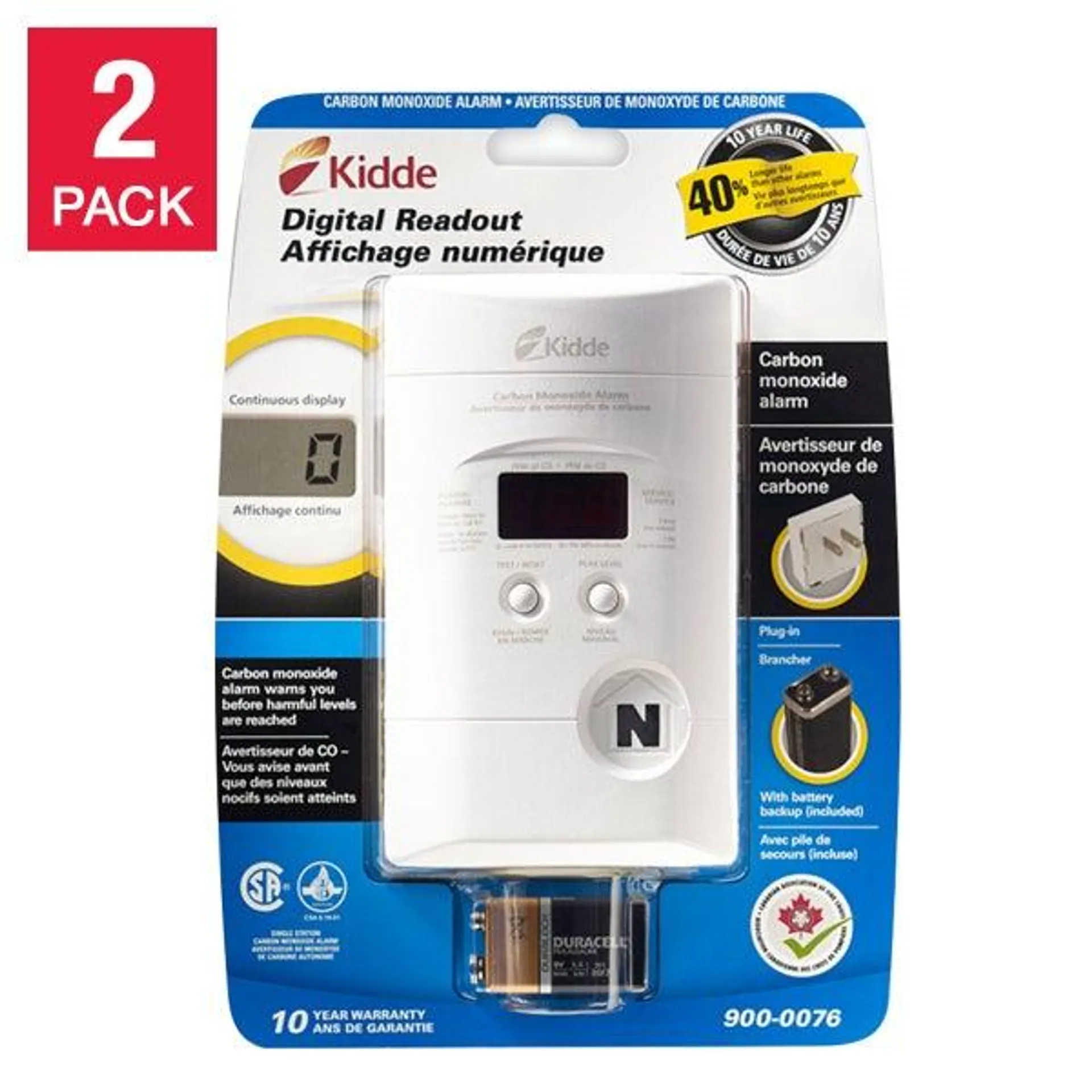 Kidde Plug-in Carbon Monoxide Alarm with Digital Display, 2-pack