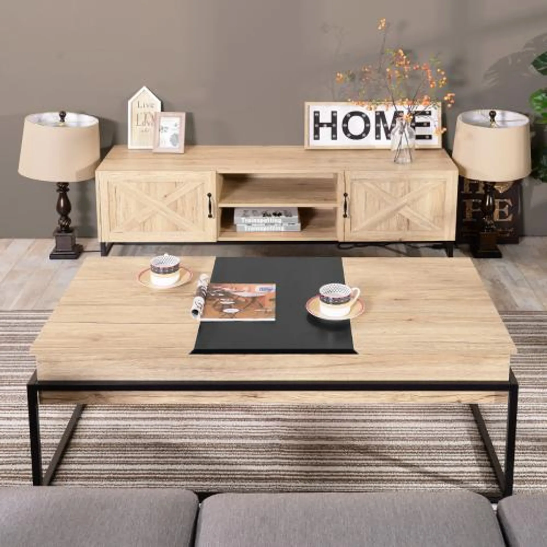 Thiede Oak Coffee Table With Metal Frame