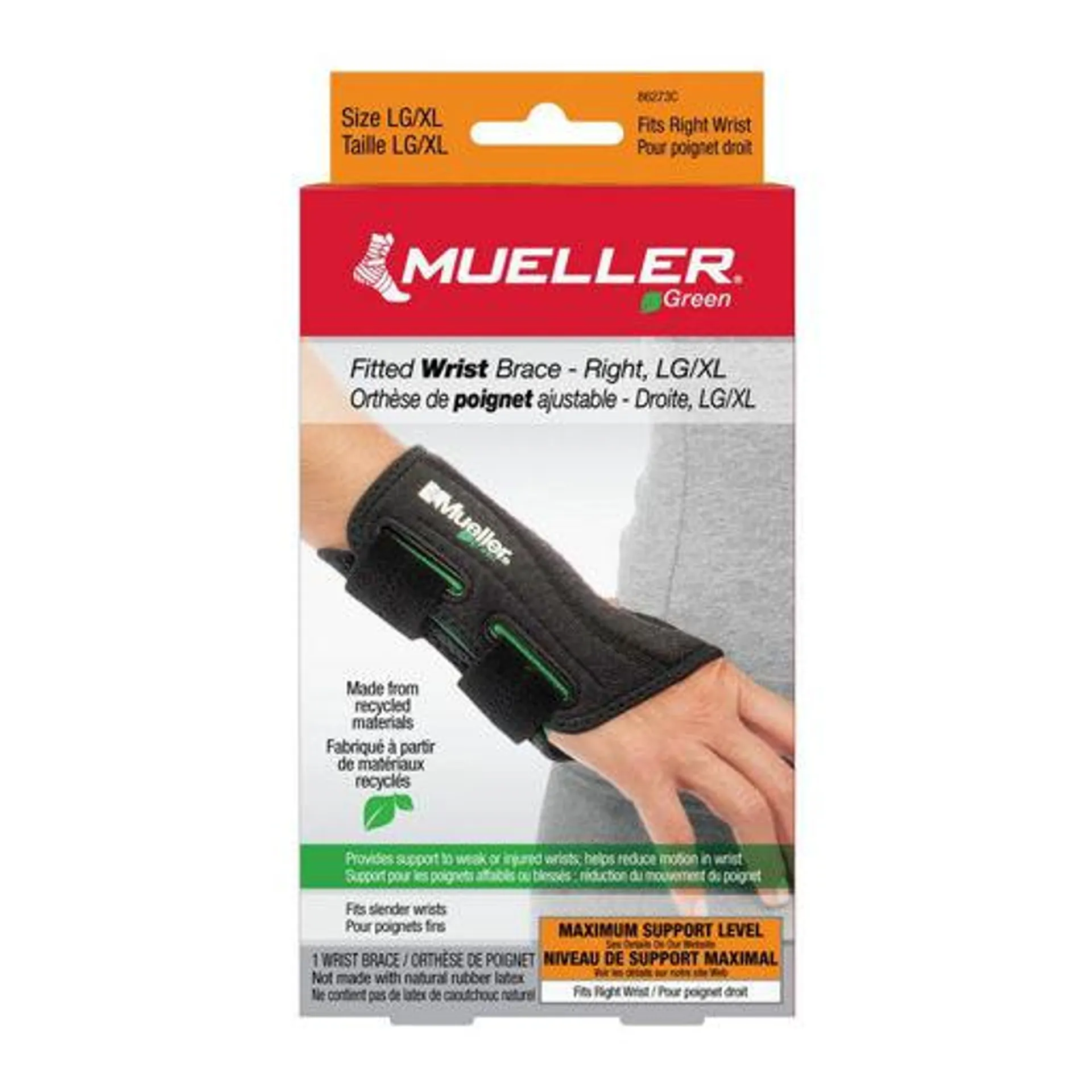 MUELLER GREEN WRIST BRACE - FITTED - RIGHT - LARGE/XLARGE