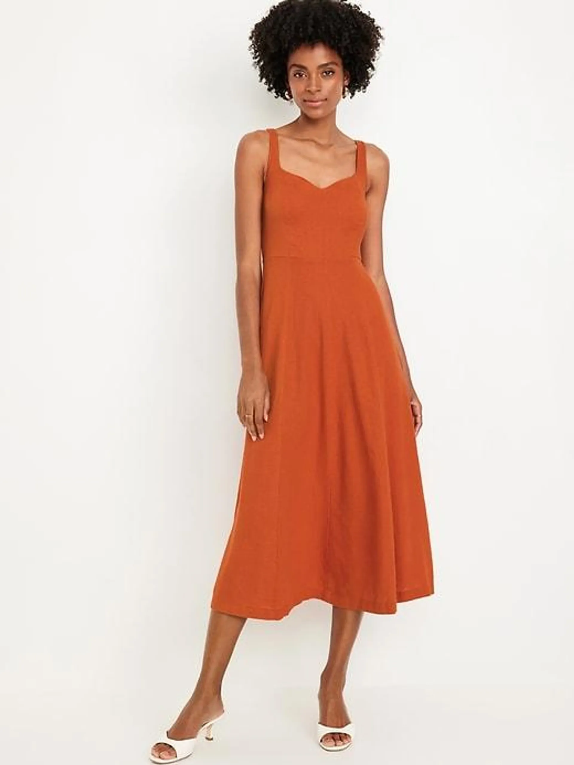 Fit & Flare Linen-Blend Midi Dress