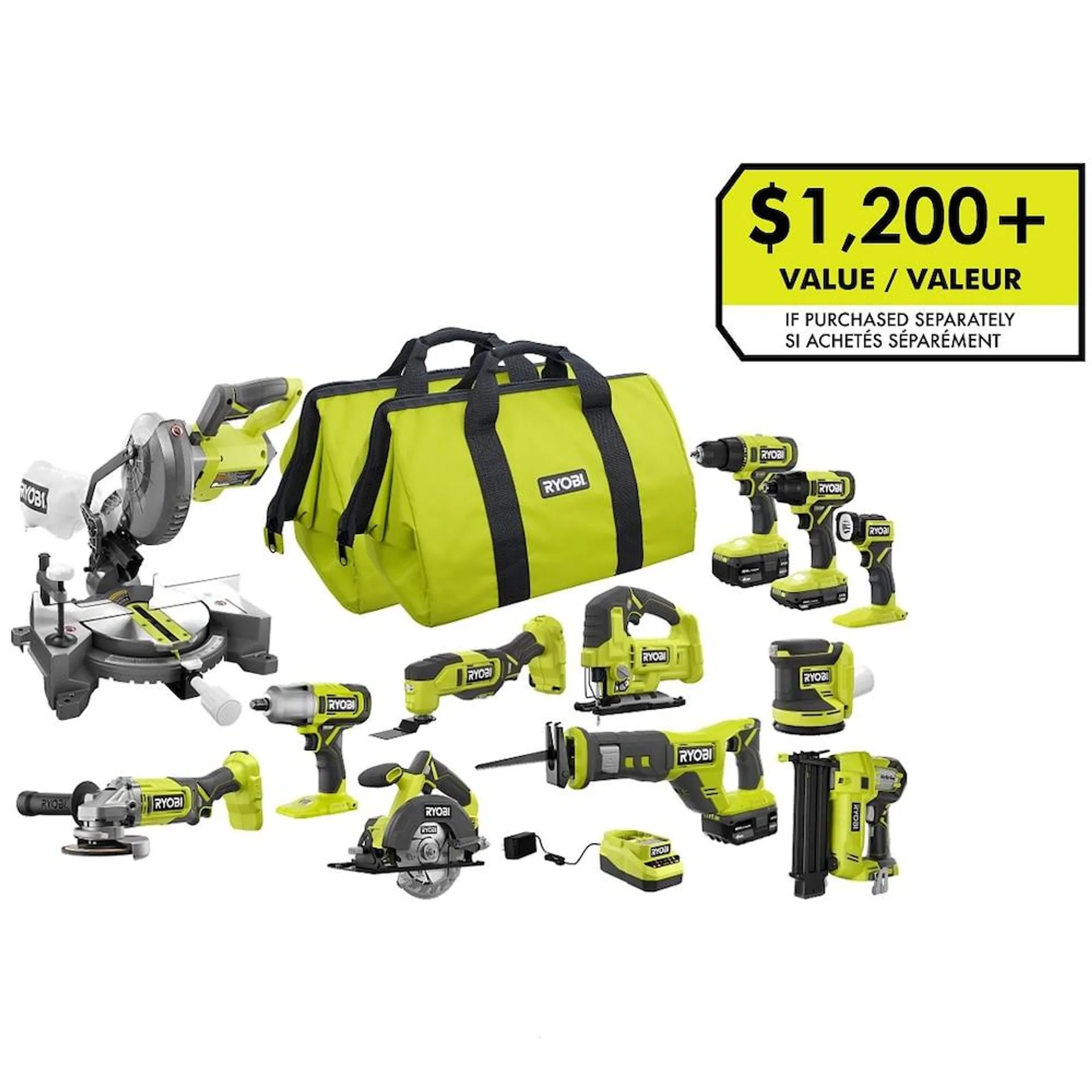 18V ONE+ Cordless Lithium-Ion 12-Tool Kit with (1) 1.5 Ah and (2) 4.0 Ah Batteries and Charger