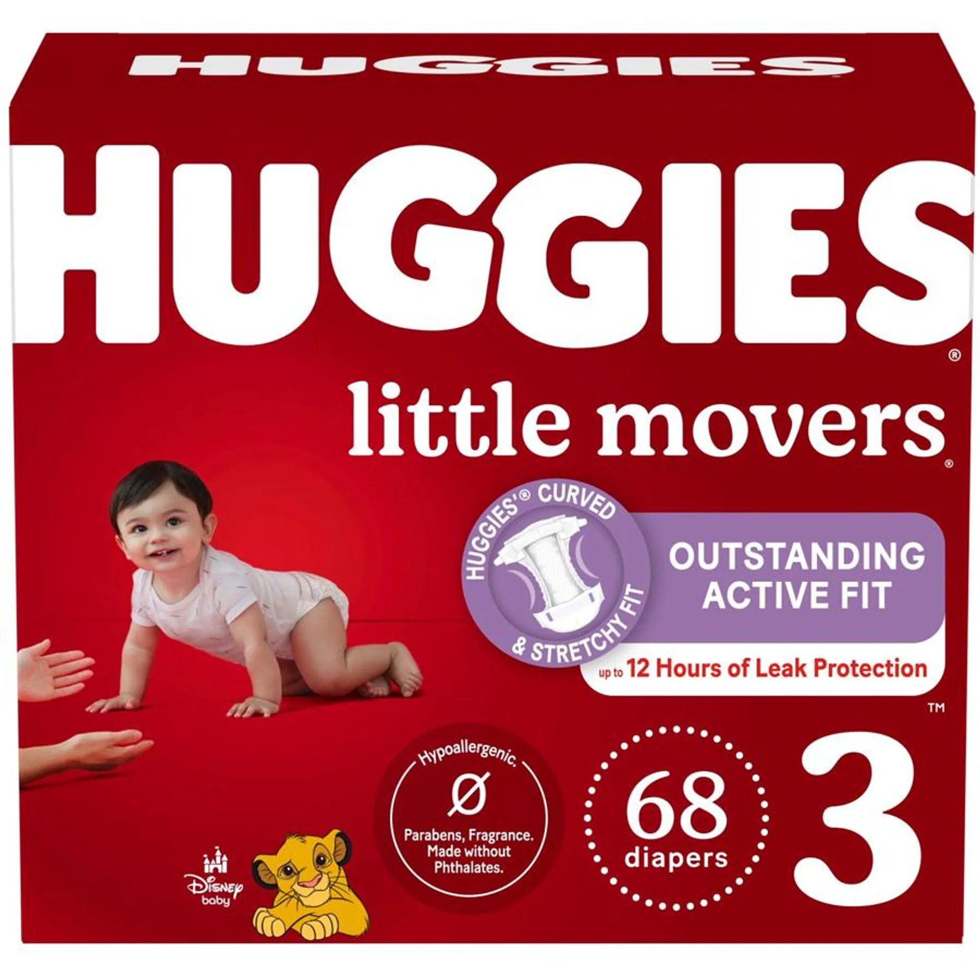 Little Movers Baby Diapers, Size 3 (16-28 lbs), 68 Ct