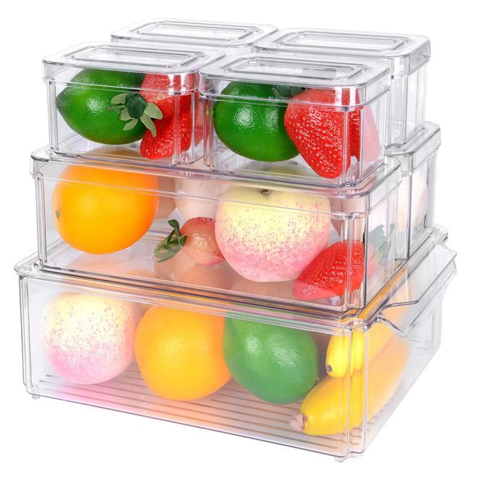 Stackable Fridge Organizers with Lid,Freezer Divider Bins with Handles, Set of 7 -SortWise®