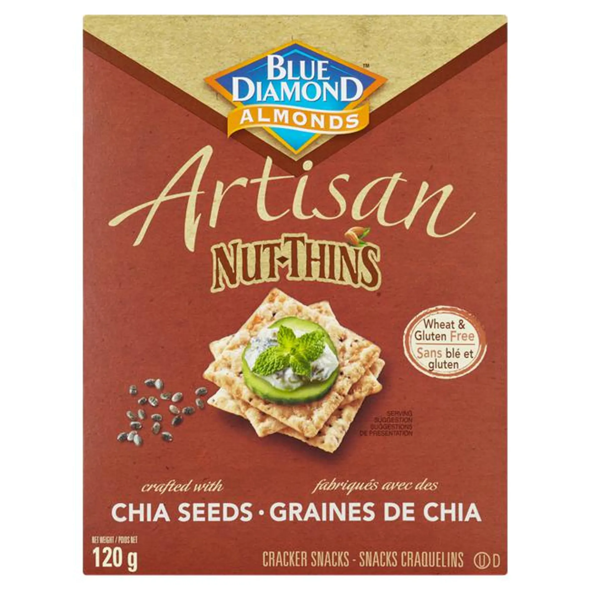 Blue Diamond Almonds Artisan Nut-Thins Cracker Snacks Crafted With Chia Seeds 120 g