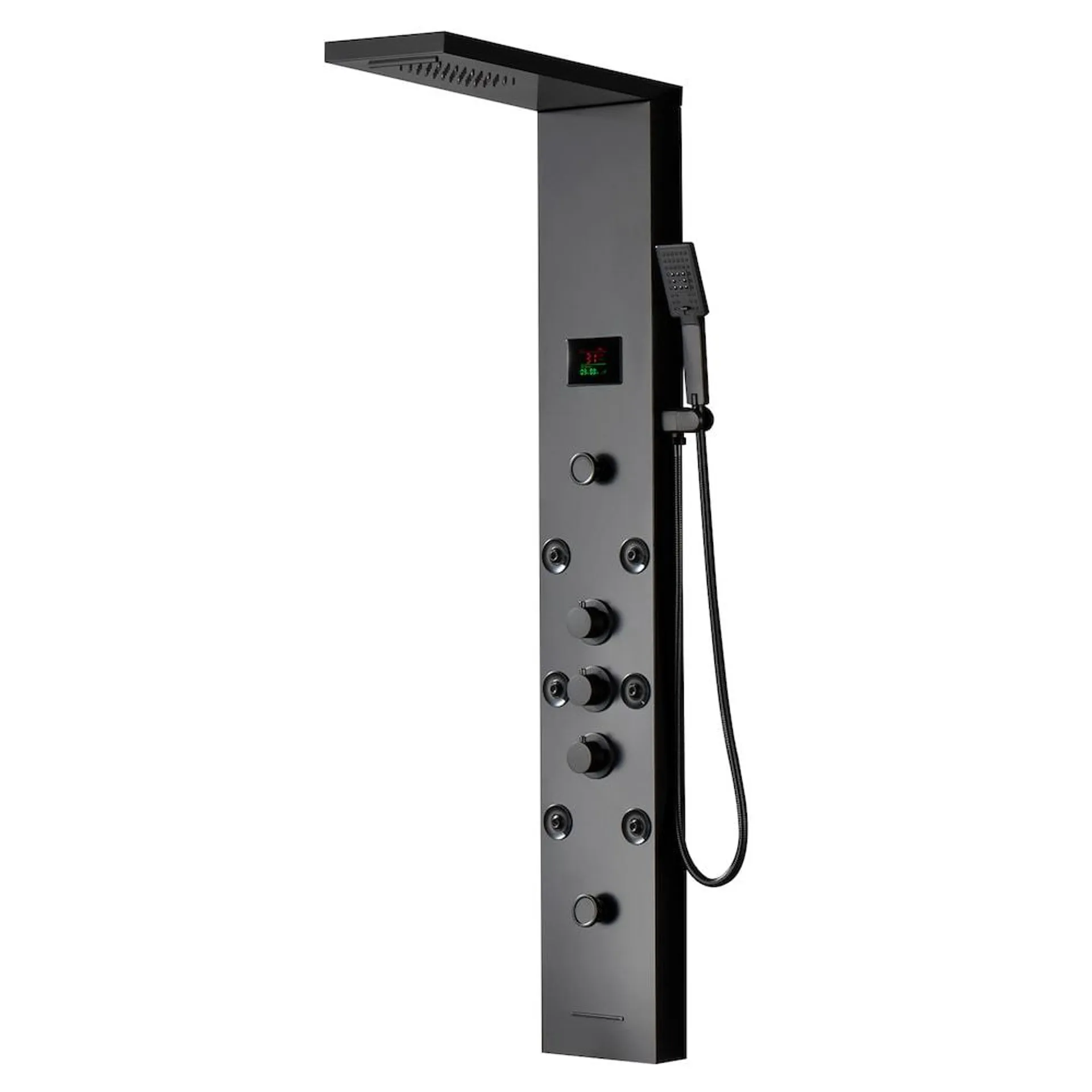 8-Jet Rainfall Shower Panel System with Shower Head, Shower Wand and LED Light in Matte Black