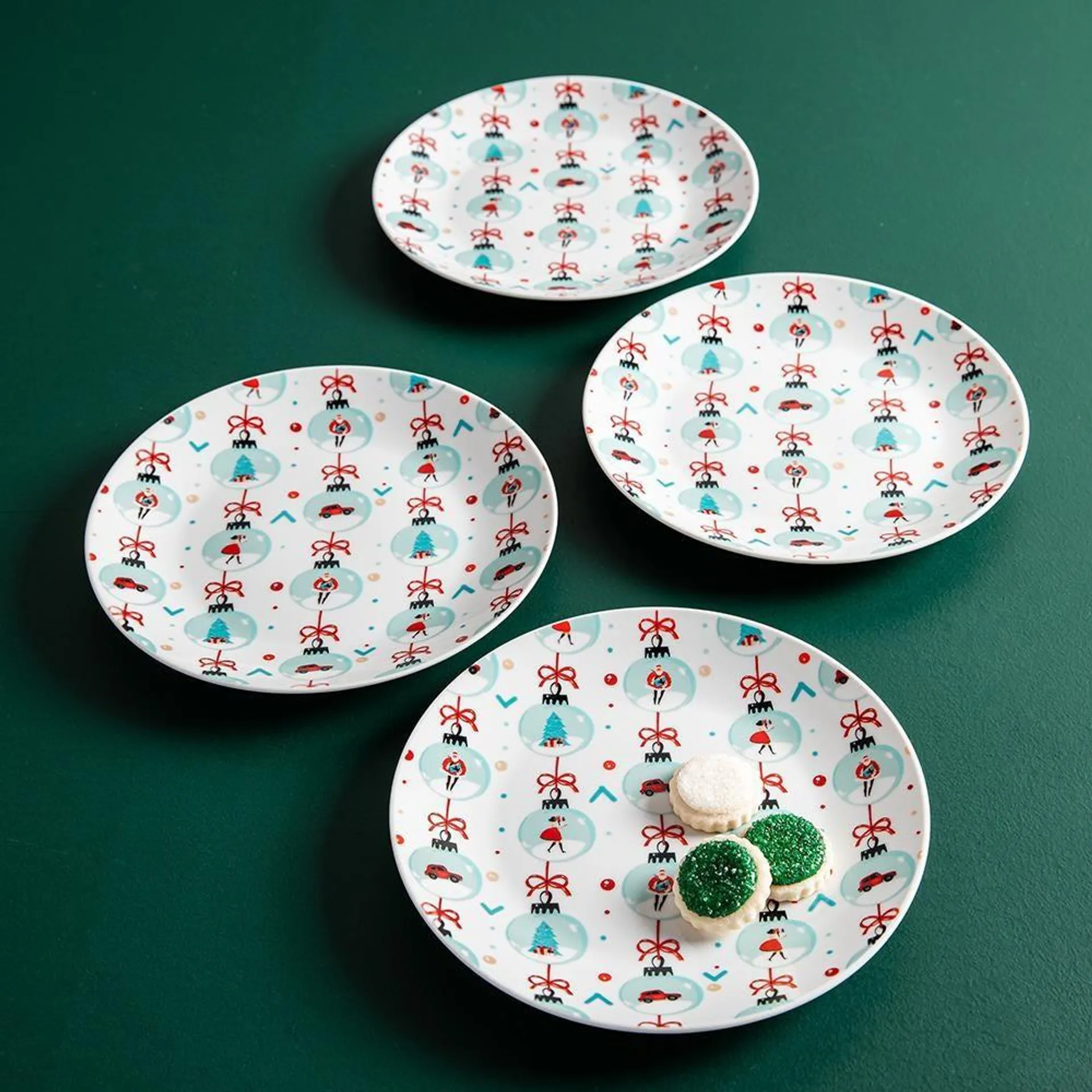 KSP Christmas Decal 'Oh What Fun' Porcelain Side Plate - Set of 4