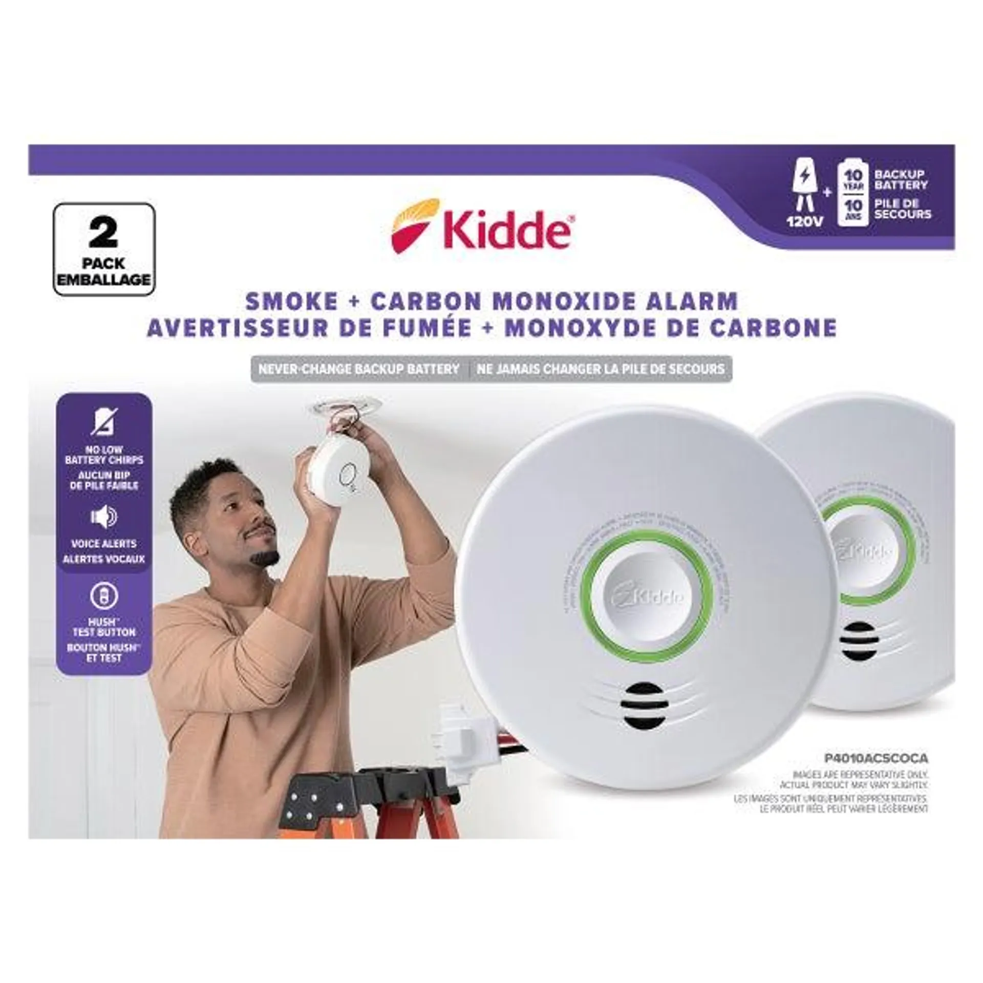 Kidde 120V AC Hardwired Talking Smoke/Carbon Monoxide Alarm w/10-Yr Battery Backup, 2-Pack