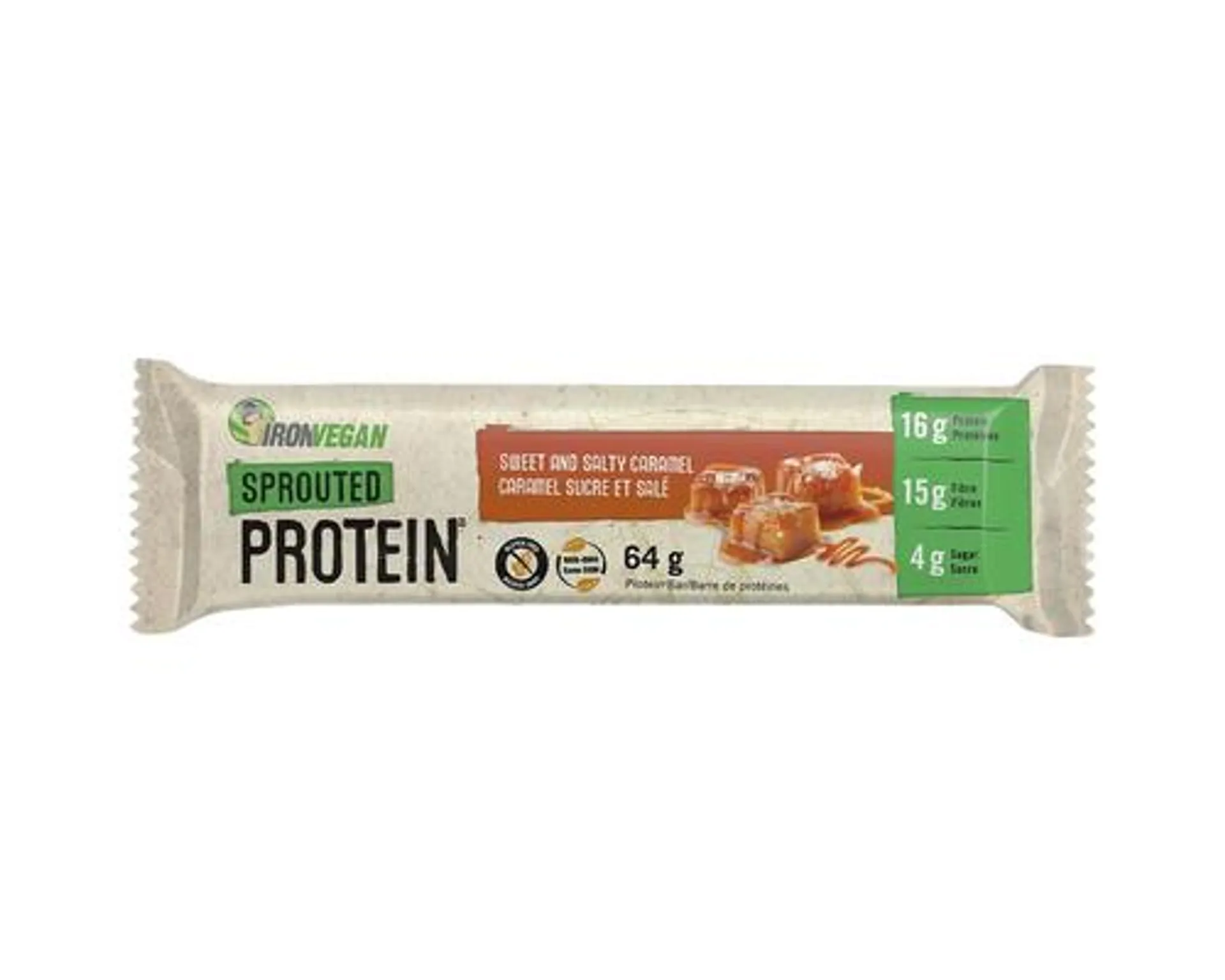 Iron Vegan Sprouted Protein Bar Sweet & Salty Caramel 64g X 12