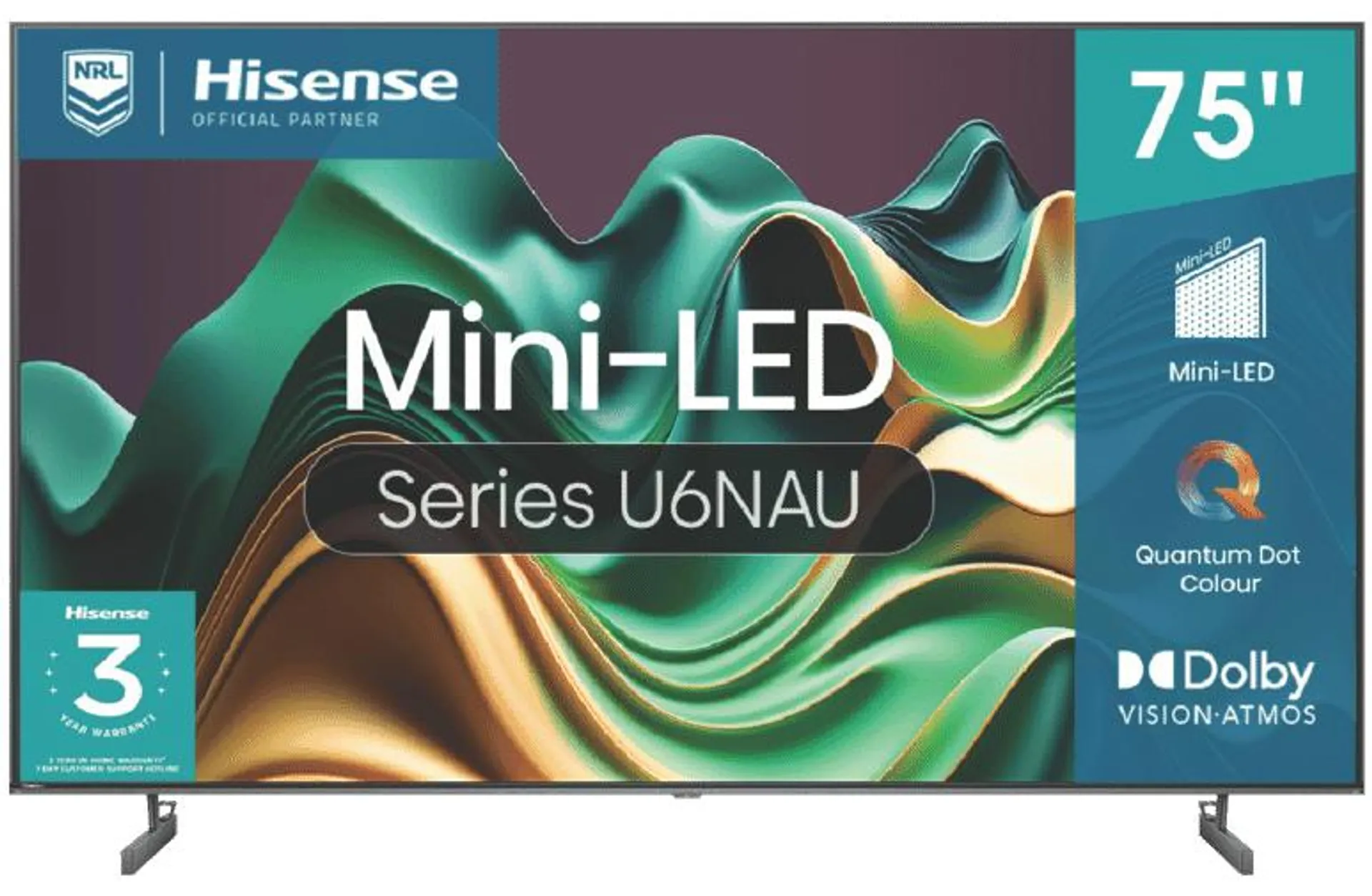 Hisense 75" U6NAU Mini-LED 4K QLED Smart TV 24