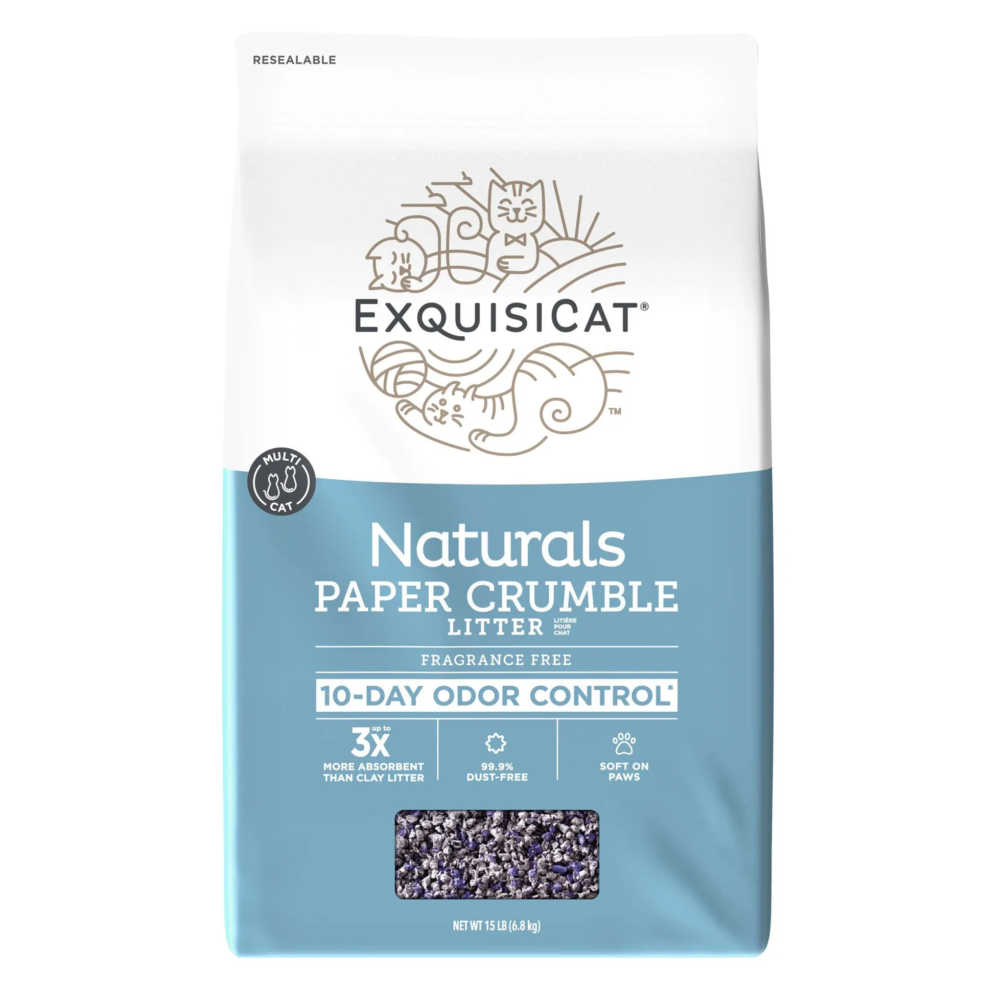 ExquisiCat Naturals Multi-Cat Paper Crumbles Cat Litter - Unscented, Low Dust, Natural