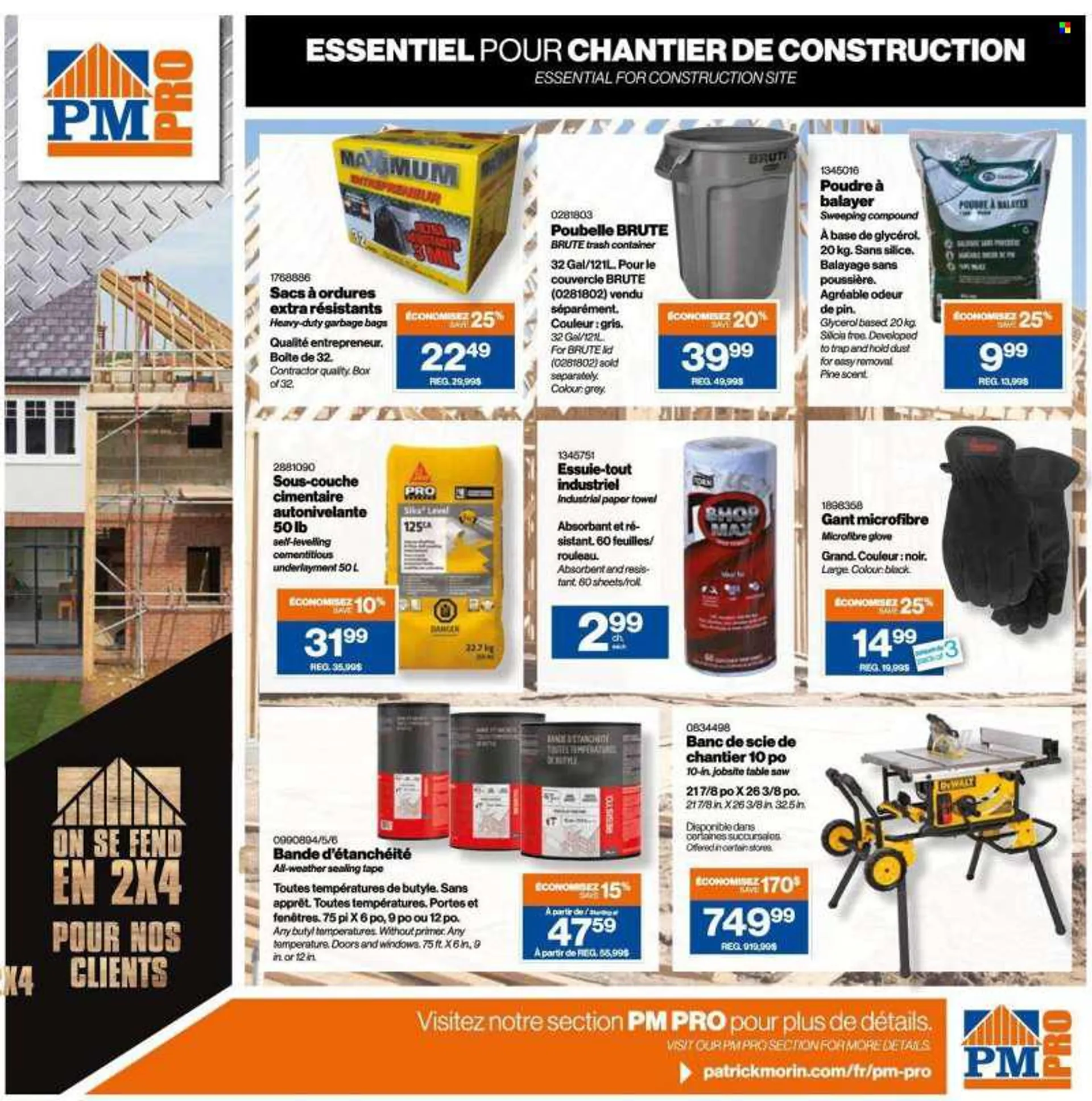 Patrick Morin Flyer - August 11, 2022 - August 17, 2022 - Sales products - lid, container, bag, pin, table, DeWALT, saw, table saw. Page 9.