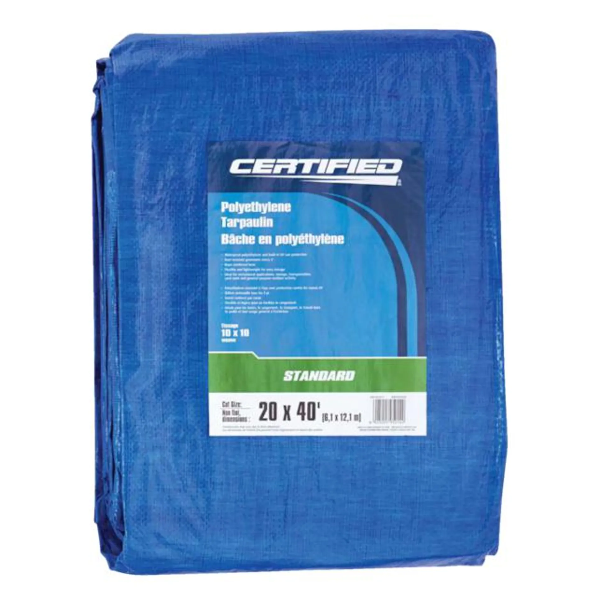 Certified Standard Duty Poly Tarp, Waterproof, 20-ft x 40-ft