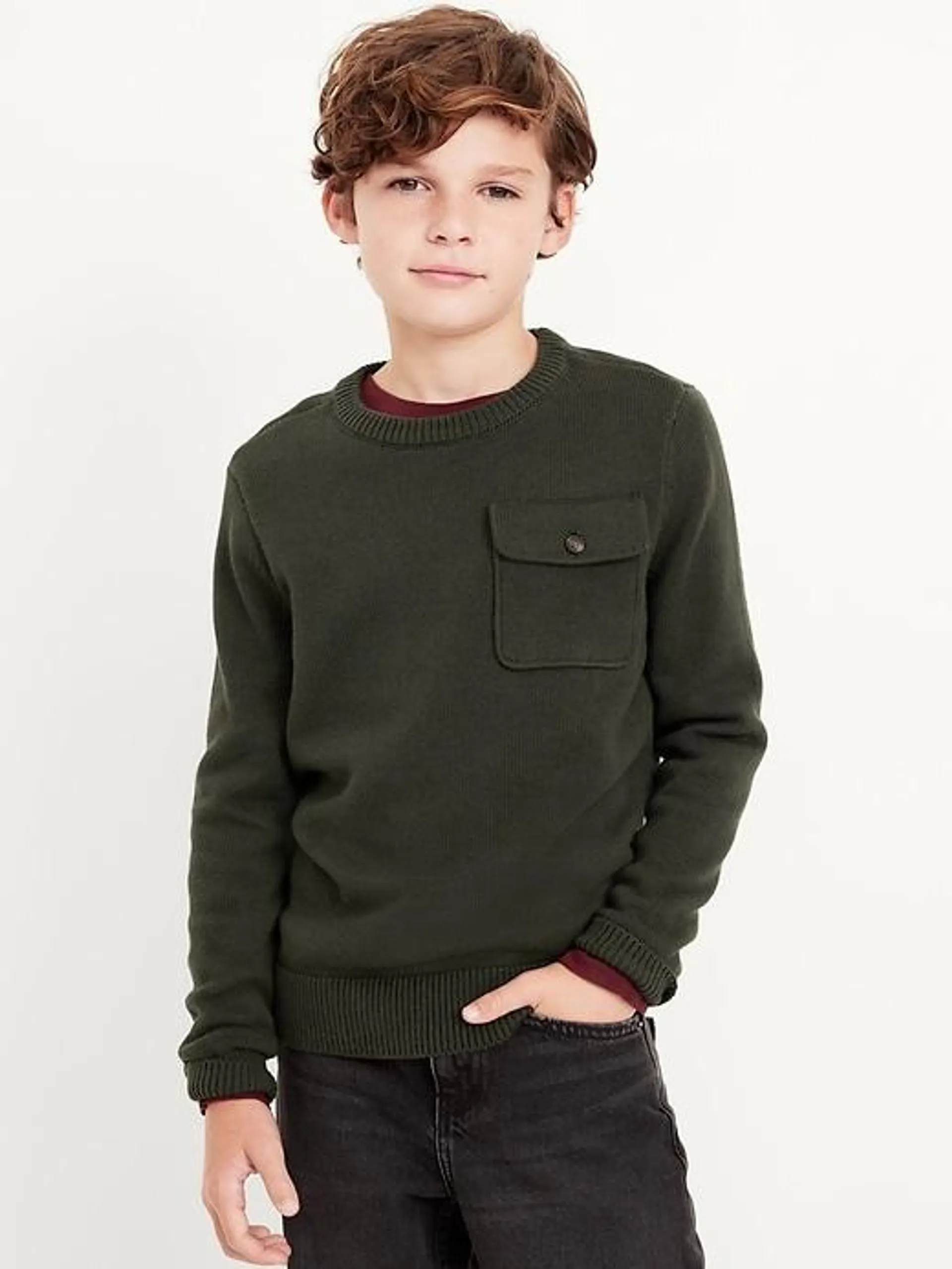 Crew-Neck Utility Pocket Sweater for Boys