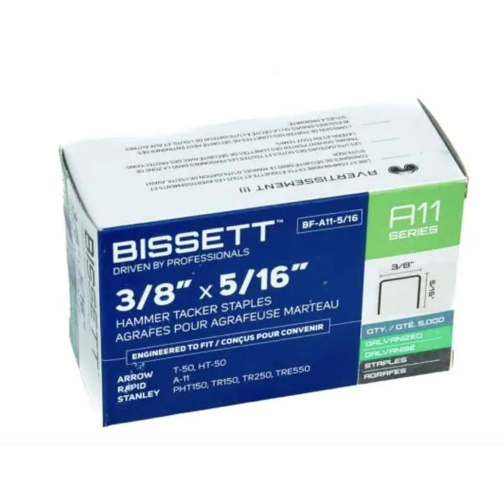 Bissett 3/8" X 5/16" 20G Electro-Galvanized Staples- 5000/Pack