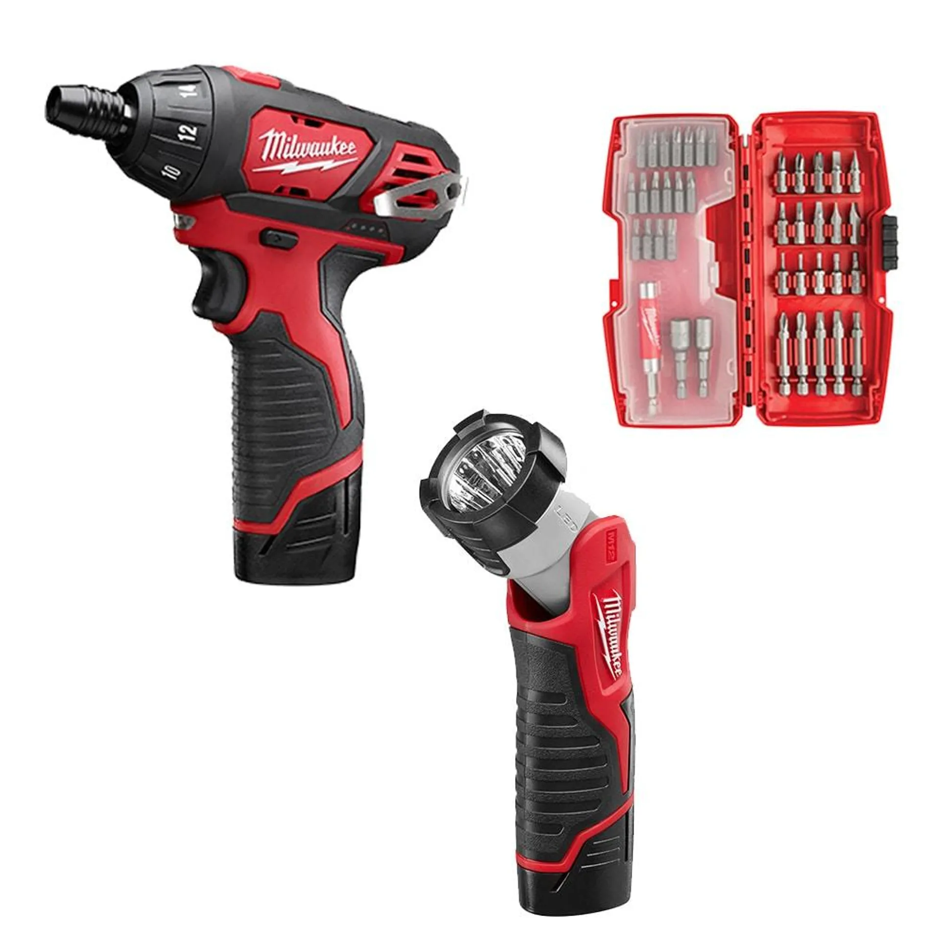 M12 12V Lithium-Ion Cordless 1/4 -inch Hex Screwdriver/LED Worklight Kit W/(2) 1.5Ah Batteries,Bit Set & Bag