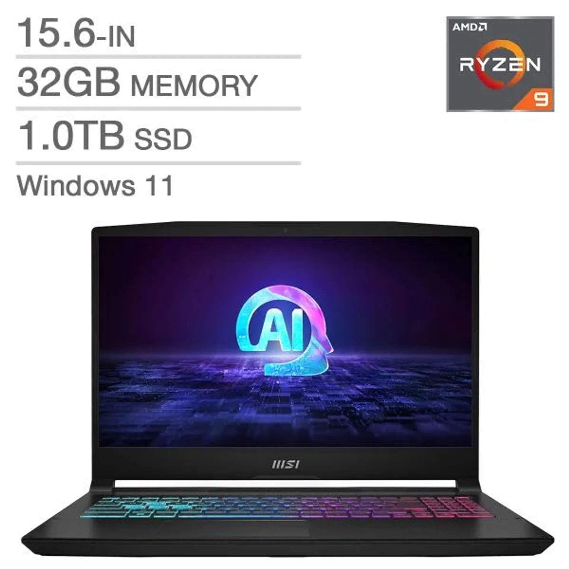 MSI Katana 15.6 in. Gaming Laptop, AMD Ryzen 9 8945HS, 32GB RAM, 1TB SSD, 8GB NVIDIA GeForce RTX 4060