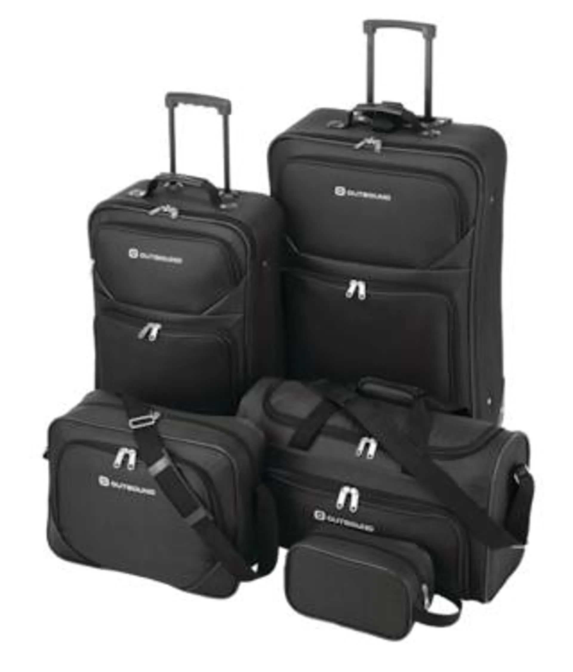 Outbound 5-Piece Softside Wheeled Travel Luggage Suitcase Set w/ Duffle, Boarding Tote & Toiletry Bags