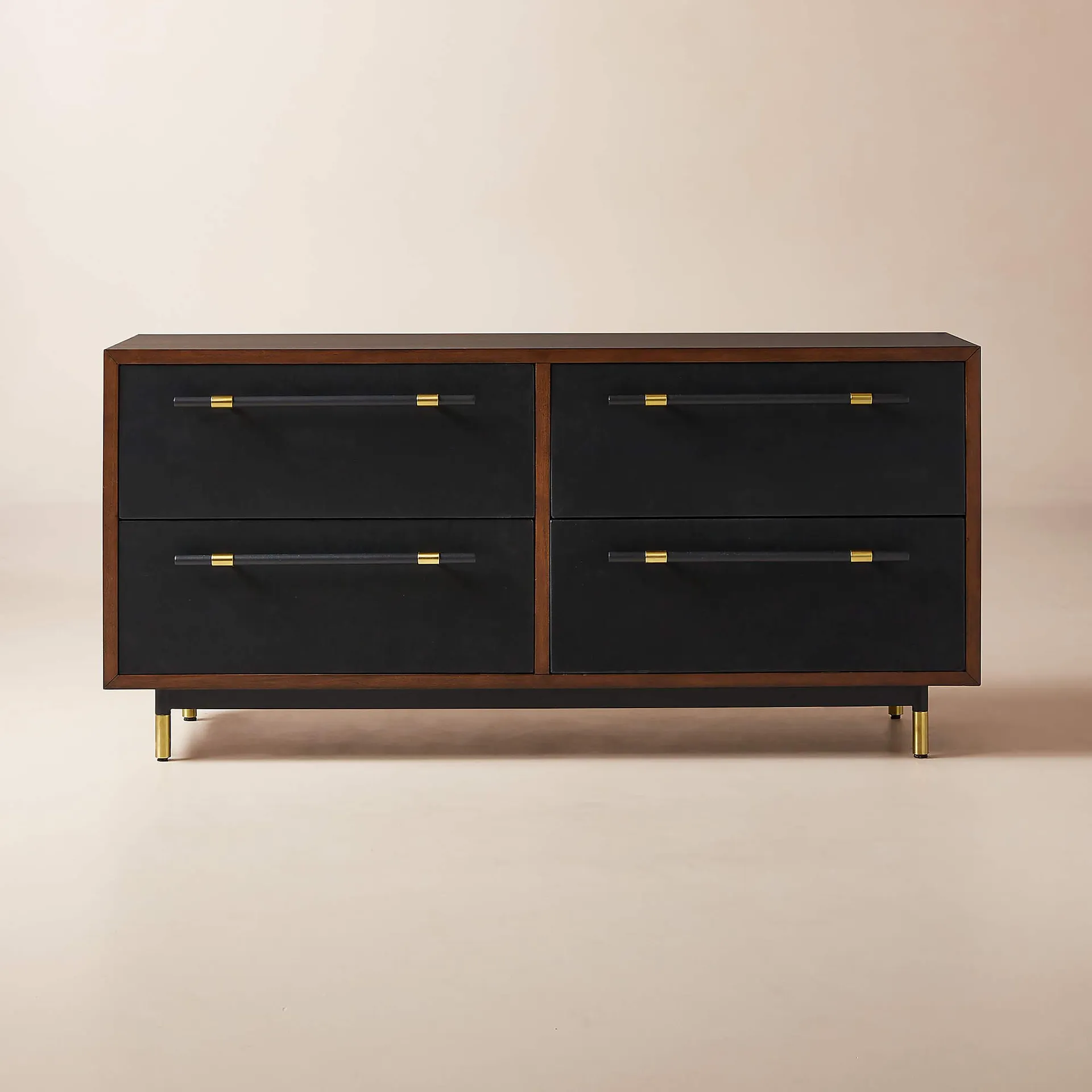 Oberlin 4-Drawer Black Vegan Leather and Wood Dresser