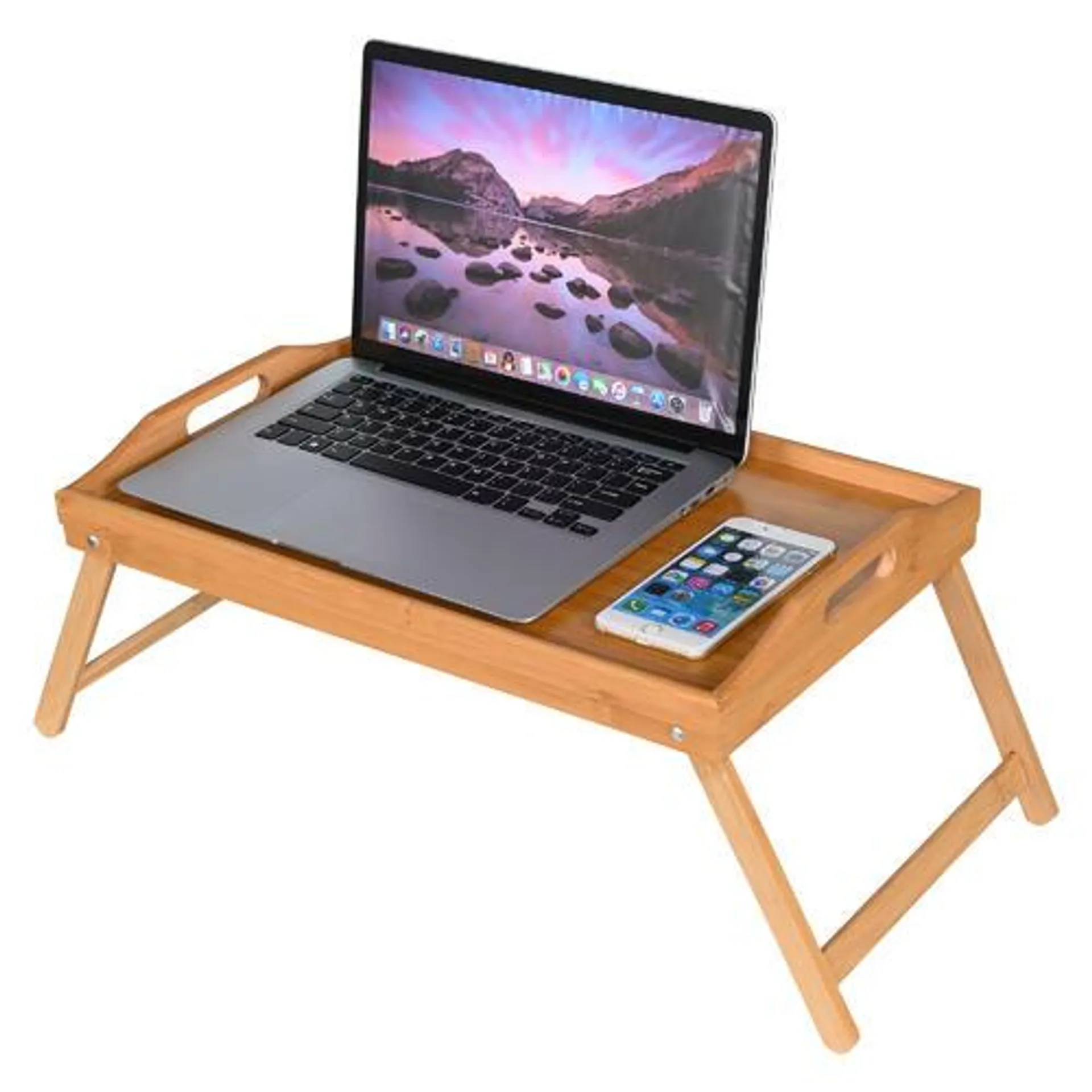 Portable Bamboo Breakfast Bed Tray with Handles & Foldable Legs - PrimeCables®