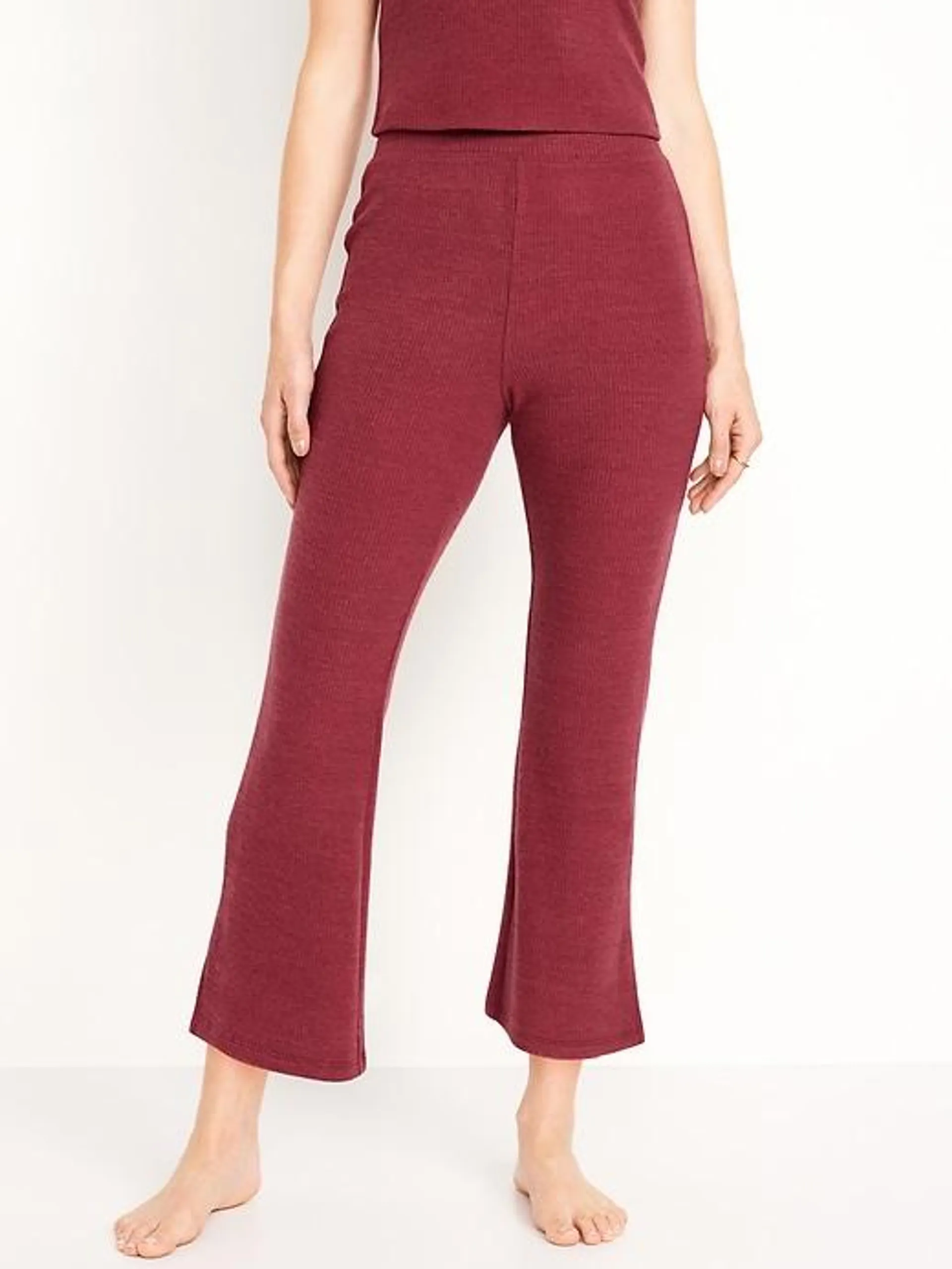 High-Waisted Ribbed Crop Flare Lounge Pants