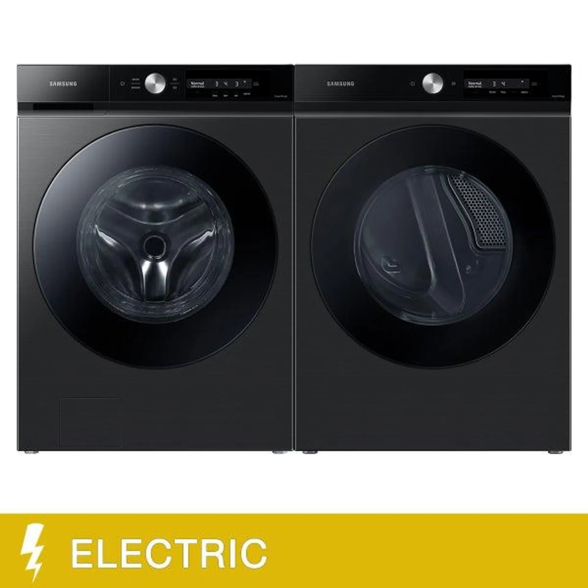 Samsung 2-piece BESPOKE Black Stainless Steel Front Load Laundry Suite with 5.3 cu. ft. Washer and 7.5 cu. ft Dryer