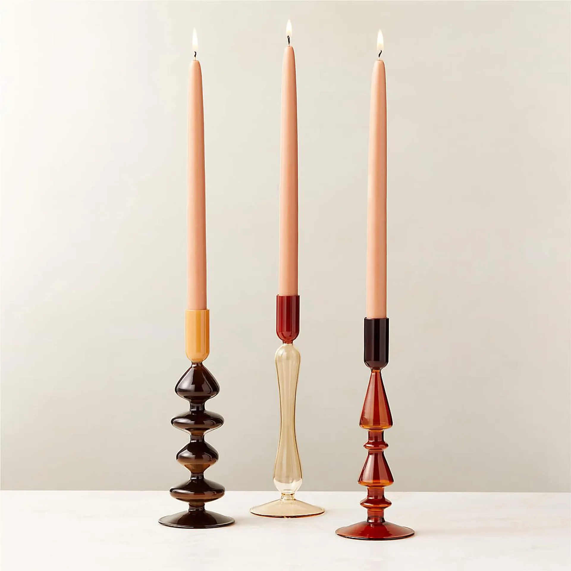 Kava Warm Toned Glass Taper Candle Holders Set of 3