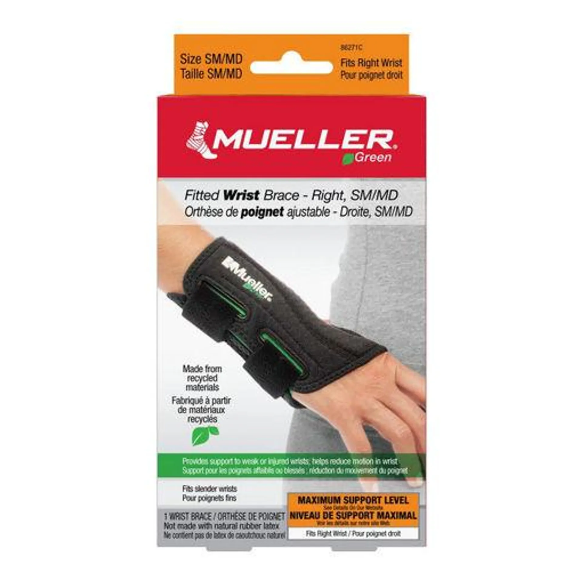 MUELLER GREEN WRIST BRACE - FITTED - RIGHT - SMALL/MEDIUM